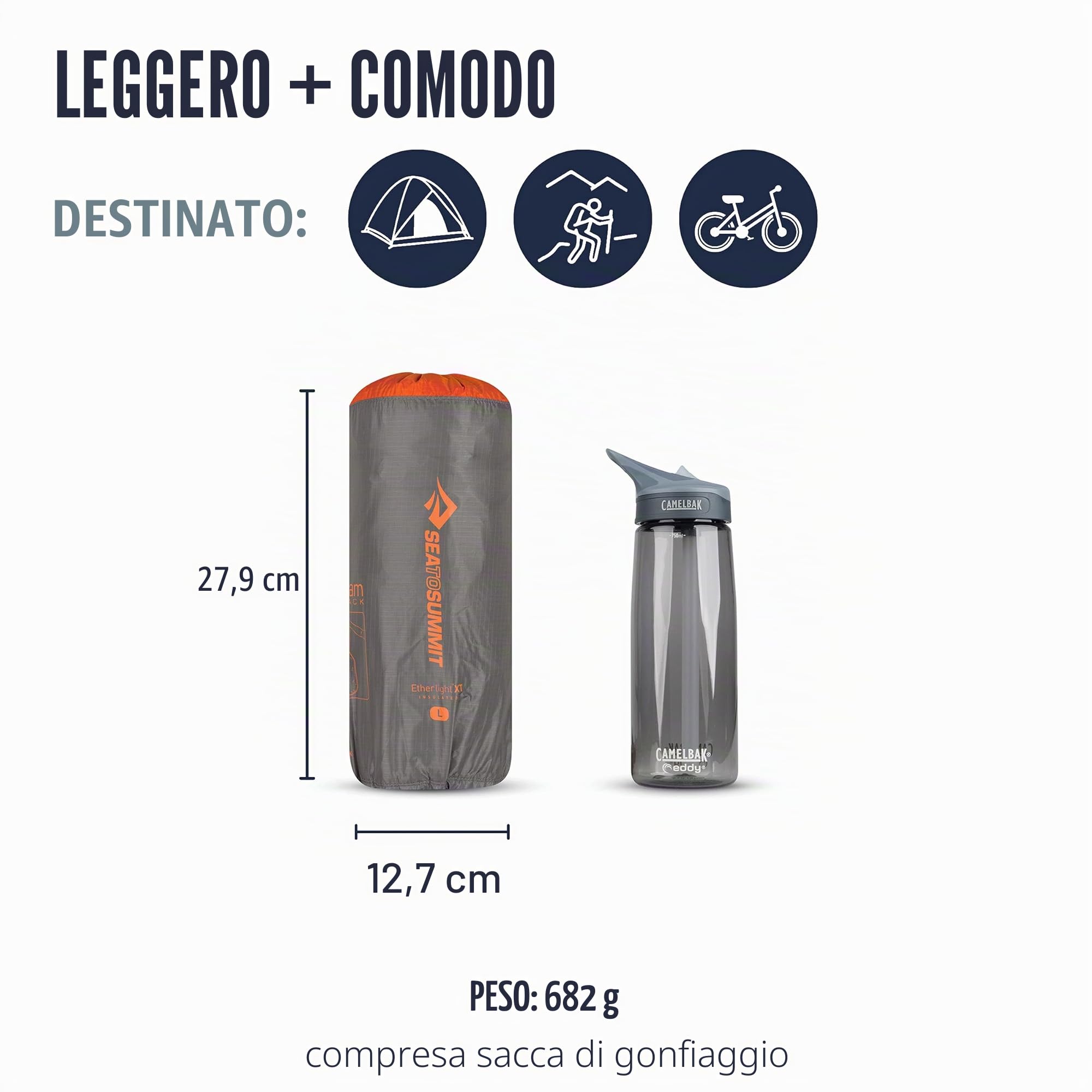 Sea to Summit Colchoneta Hinchable - XT - Ether Light XT Insulated Mat Large Color: grigio chiaro, 198 x 64 cm