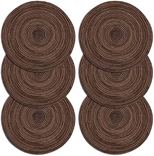 U'Artlines 6pcs Placemats 15 inch Round-Shapped Heat Resistant Braided Woven Table Mats.(Round,Braided-Yellow..)