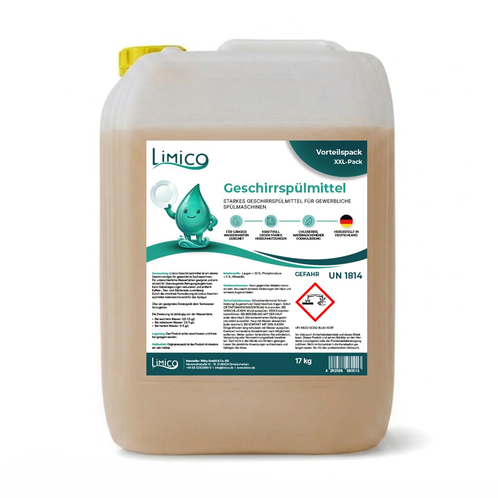 Geschirrspülmittel - 17 kg Geschirrreiniger Sparpaket für gewerbliche Spülmaschinen - Spülmittel für Gastronomie, Kantinen & Catering - kraftvoll gegen starke Verschmutzungen