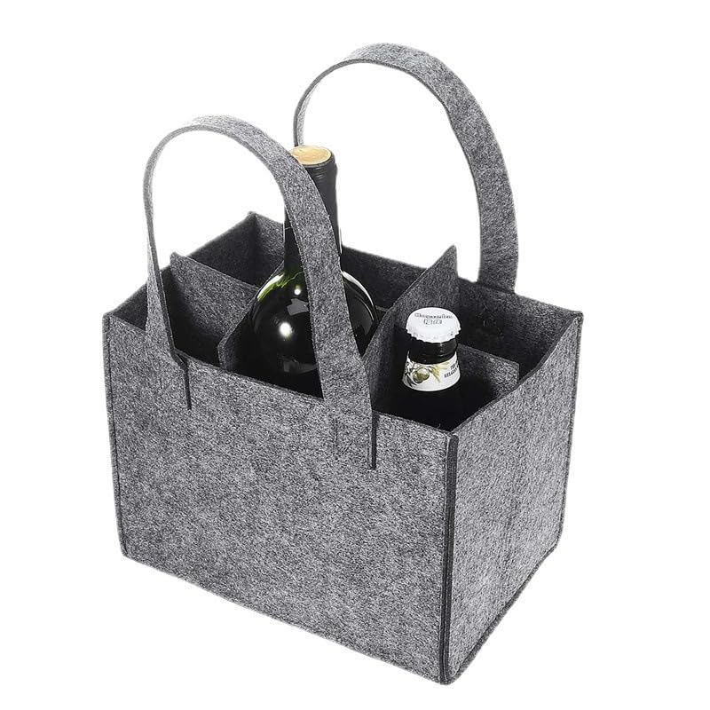 YUNYU Panier à bouteilles pour 6 bouteilles – Porte-bouteilles en feutre de qualité supérieure (24 x 16 x 16 cm), pliable et réutilisable pour...