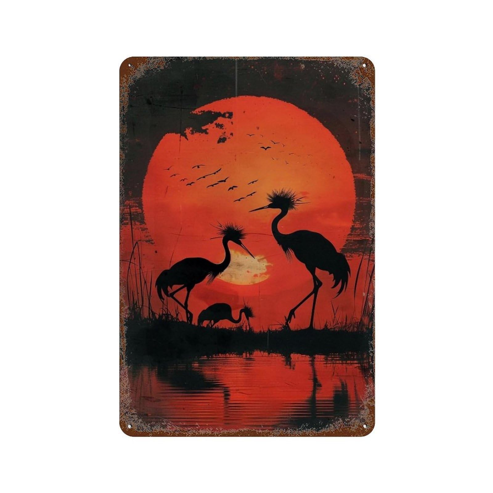 HDURYEYRYY Wetland Reed Red Dusk Crane Silhouettes 03 Wall Retro Iron Vintage Art Metal Tin Sign Poster Modern Home Cofffee Club Art Bar Shop Decor 30x20cm