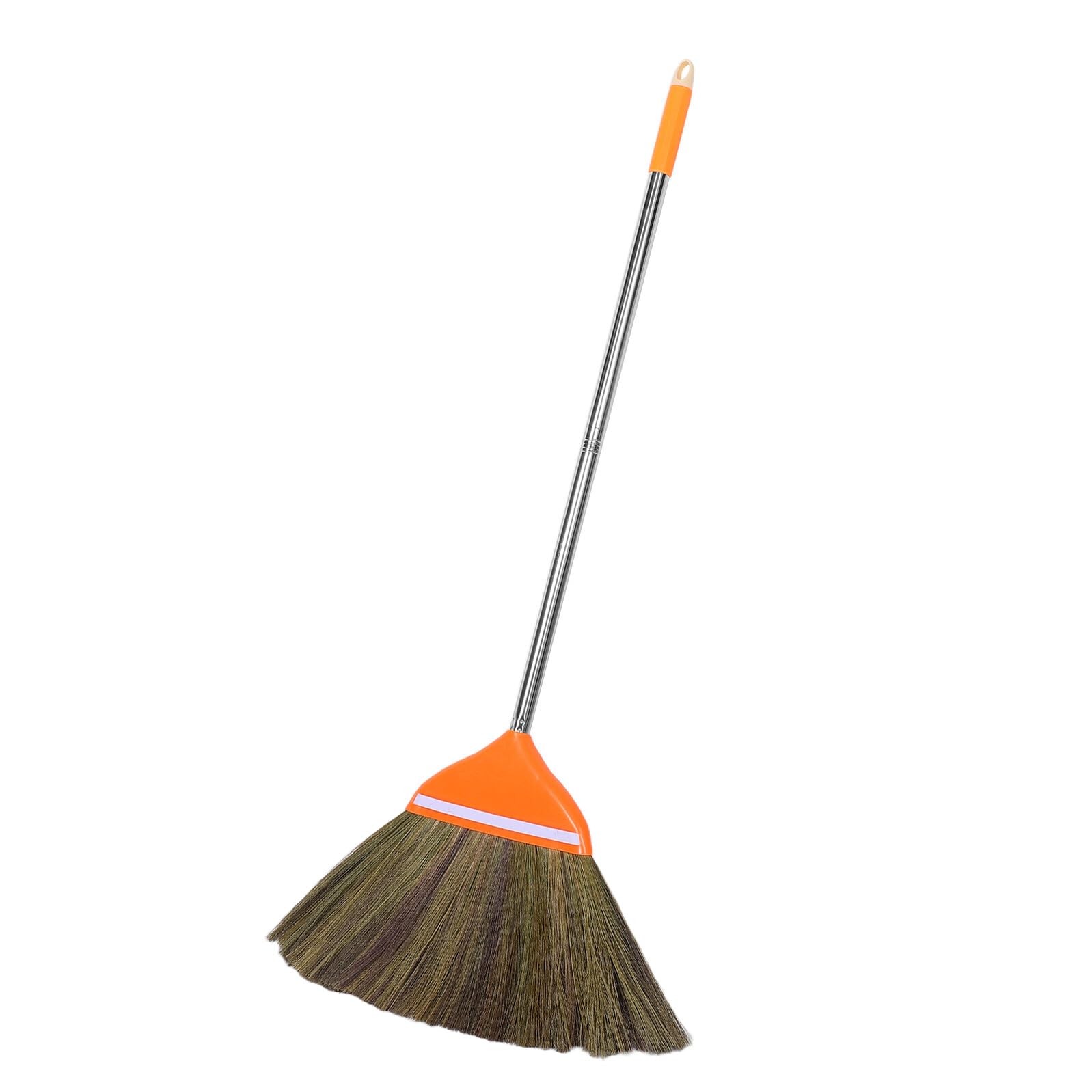 Ipetboom Escoba de Mano Tradicional Tejida a Mano de Césped Natural con Mango Largo de 106 Cm, Escoba Doméstica Naranja para Limpieza en Cocina, Jardín y Exteriores