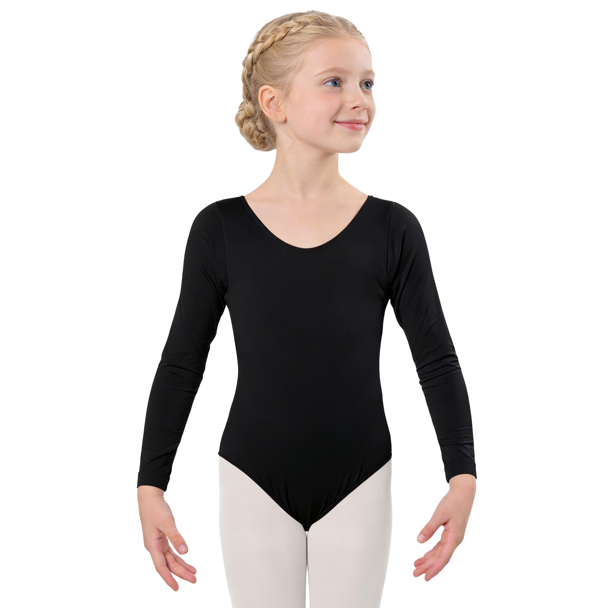 Wildarms Leotardo de Danza para Niña, Body Ballet de Manga Larga con Cuello Redondo, Maillot Gimnasia