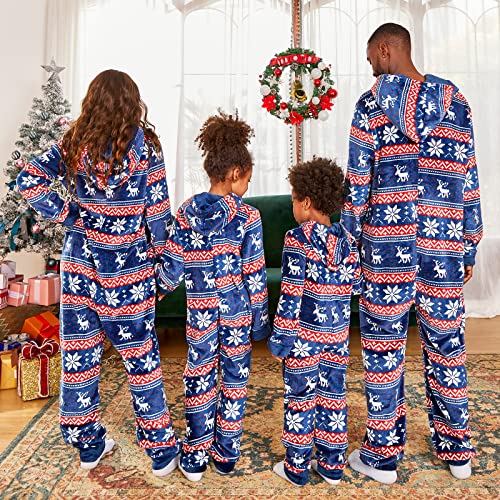 PopReal Christmas Pajamas for Family Onesies Plus Size and Dog, Matching PJs Hoodie Sleeper Snowflake Plush Cozy Warm3