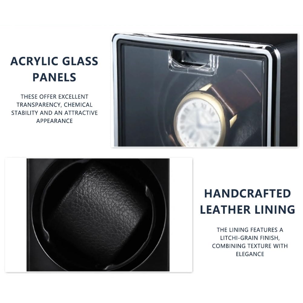 Relojero Automatico, Caja Relojes Automaticos Ultrasilencioso Black | Motor Japonés de 5 cm Antimagnético con 4 Velocidades Ajustables Forro de Cuero Y Carcasa de Aleación de Aluminio