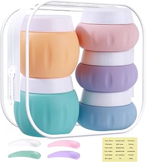 Travel Containers for Toiletries, GLAMFIELDS TSA Approved 2Pcs 1.7oz+3Pcs 1oz Silicone Jars BPA Free, Leak-proof Travel Essentials with Lid for Cosmetic Face Hand Body Cream Orange (5Pack)