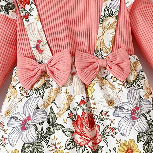 Amawmw Baby Girl Romper Ribbed Fake Two-Pieces Jumpsuit Ruffle Long Sleeve Bodysuit Headband 2Pcs Baby Girl Clothes #TOP4