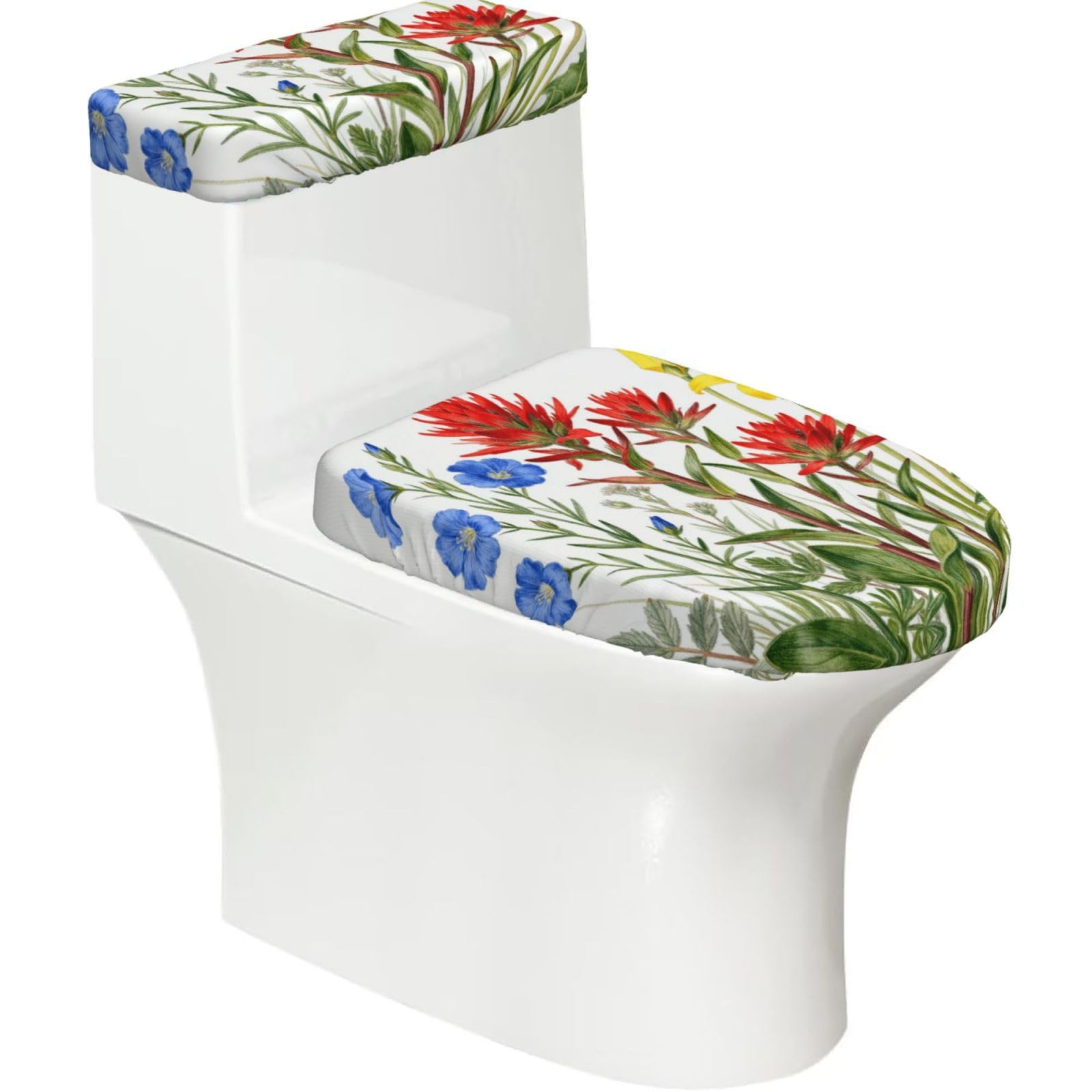 Cntdbu Black Wildflower World Elastic Toilet Cover Set Of 2-Stretchy Lid And Tank Covers For Bathroom, Soft Washable U Shape Toilet Decor