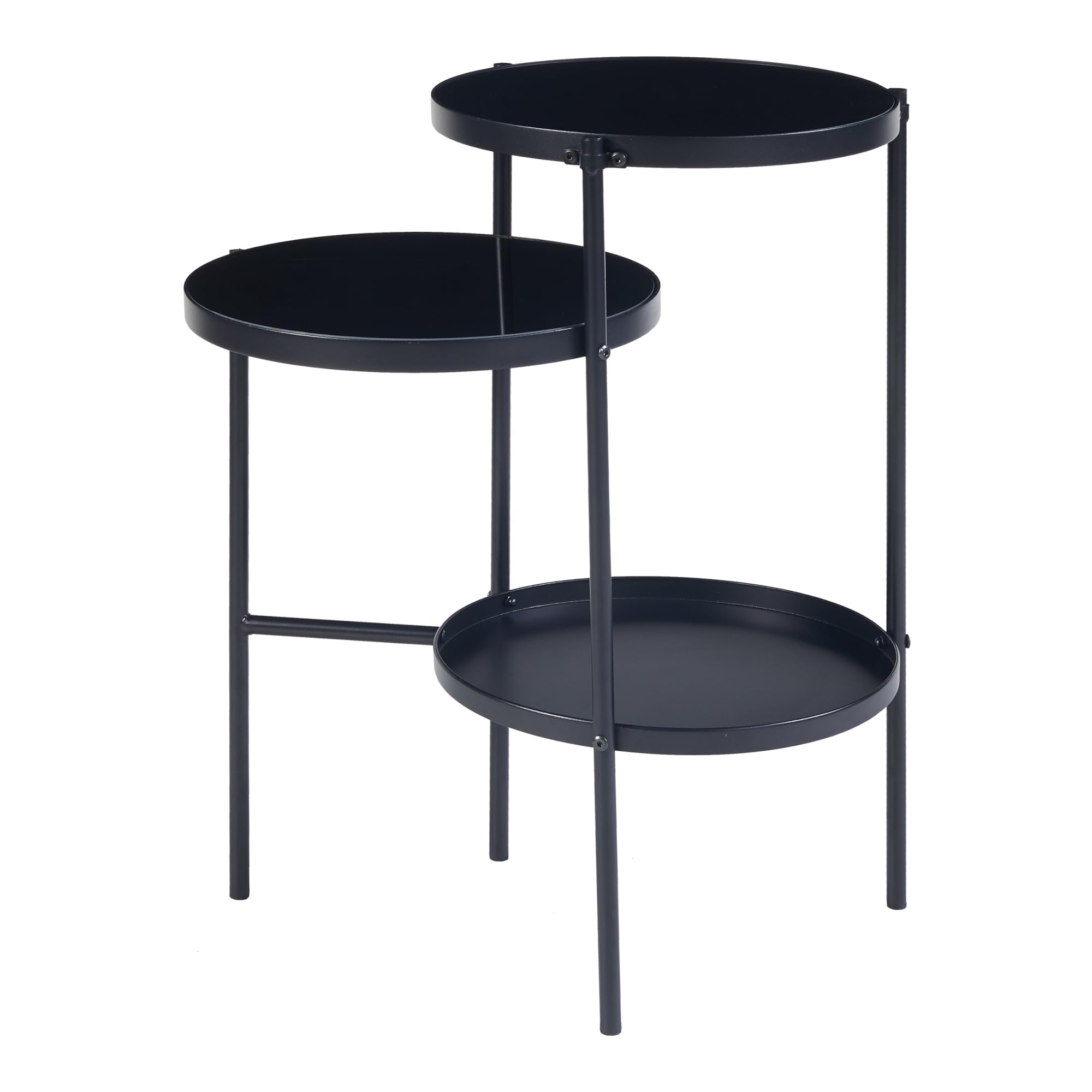 [en.casa] Beistelltisch Mölndal Wohnzimmertisch mit 3 Ablagen 70 x 58 x 37 cm Nachttisch Schwarz Abstelltisch Kaffeetisch Metall Glas Sofatisch