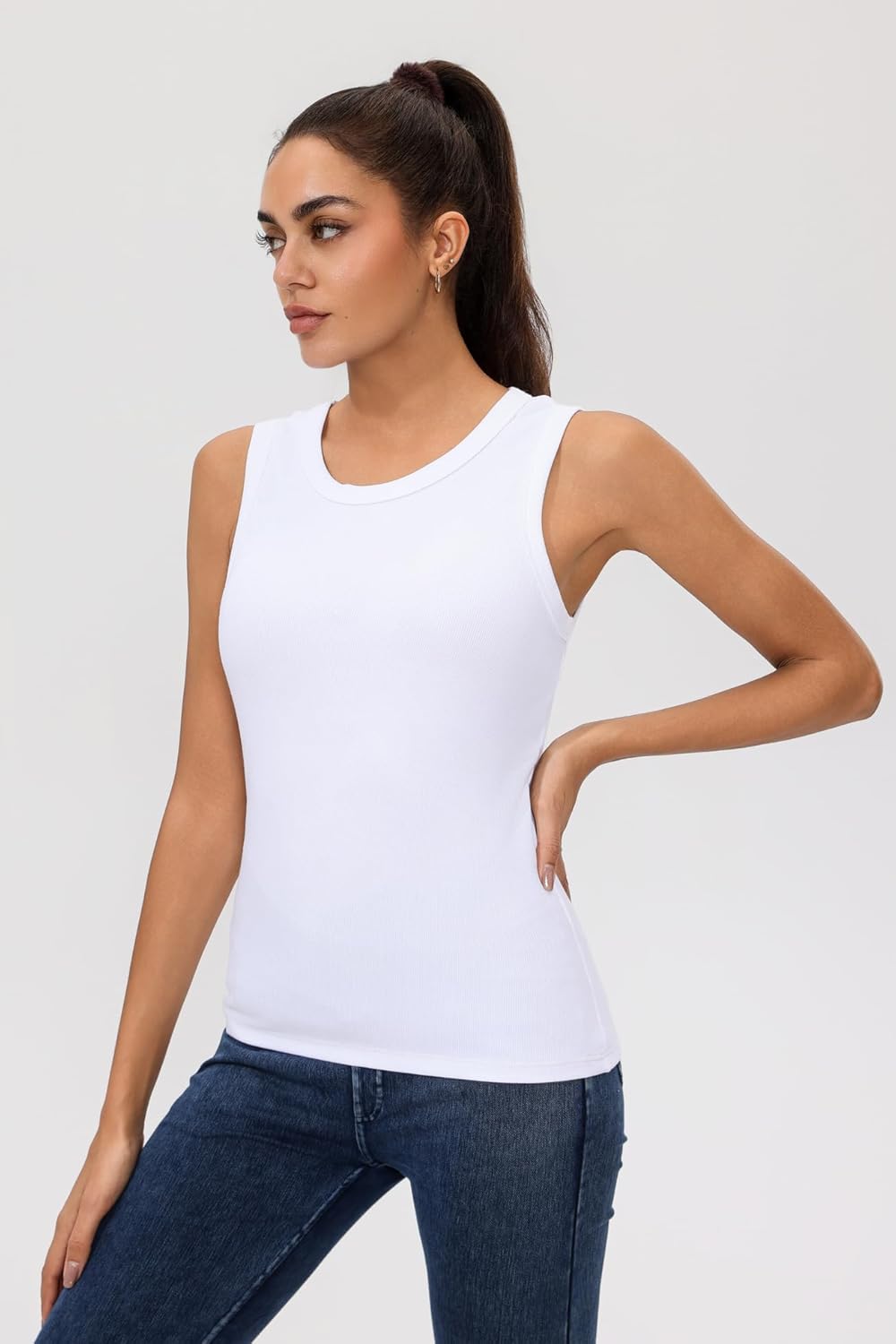 Women's Sleeveless Crewneck Ribbed Tank Top Slim Fit Racerback Summer Basic Shirt - Image 2