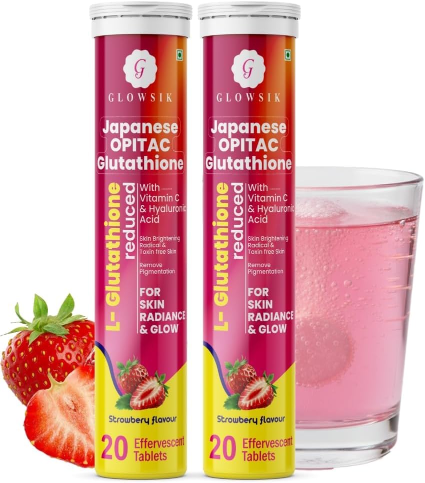 Japanese OPITAC L-Glutathione Effervescent Tablets | with Vitamin C & Hyaluronic Acid | Skin Brightening, Glow & Pigmentation Support | Antioxidant Supplement | Strawberry Flavour (2)