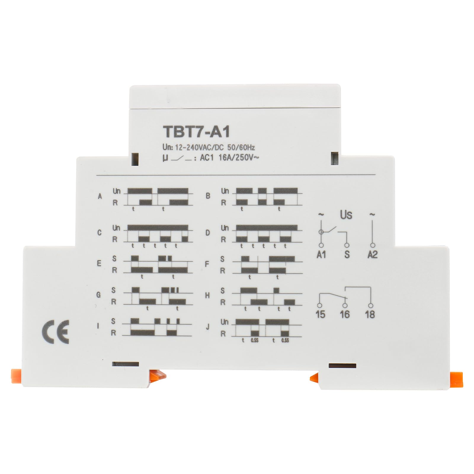 BAOMAIN Relé temporizador multifunción 12-240 VAC/DC 16 A 10 funciones, 1 SPDT, relé temporizador para montaje en carril DIN, TBT7-A1