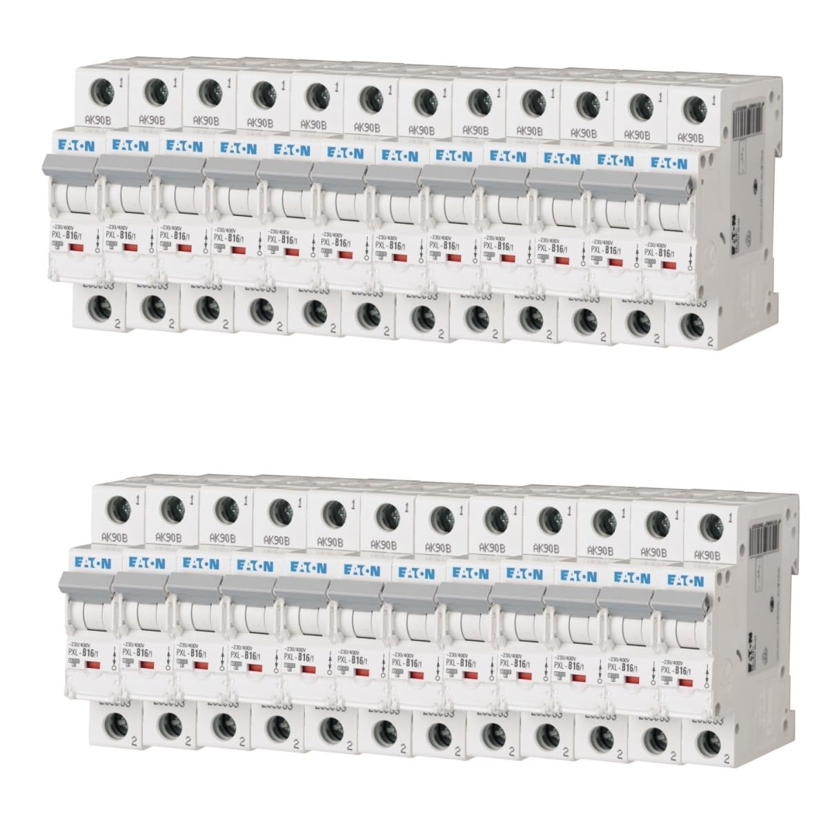 EATON-Set 2, 24x LS-Schalter B16A, 1x FI-Schalter 40/0,03A, 2x Phasenschiene, 6x Verdrahtungsbrücke