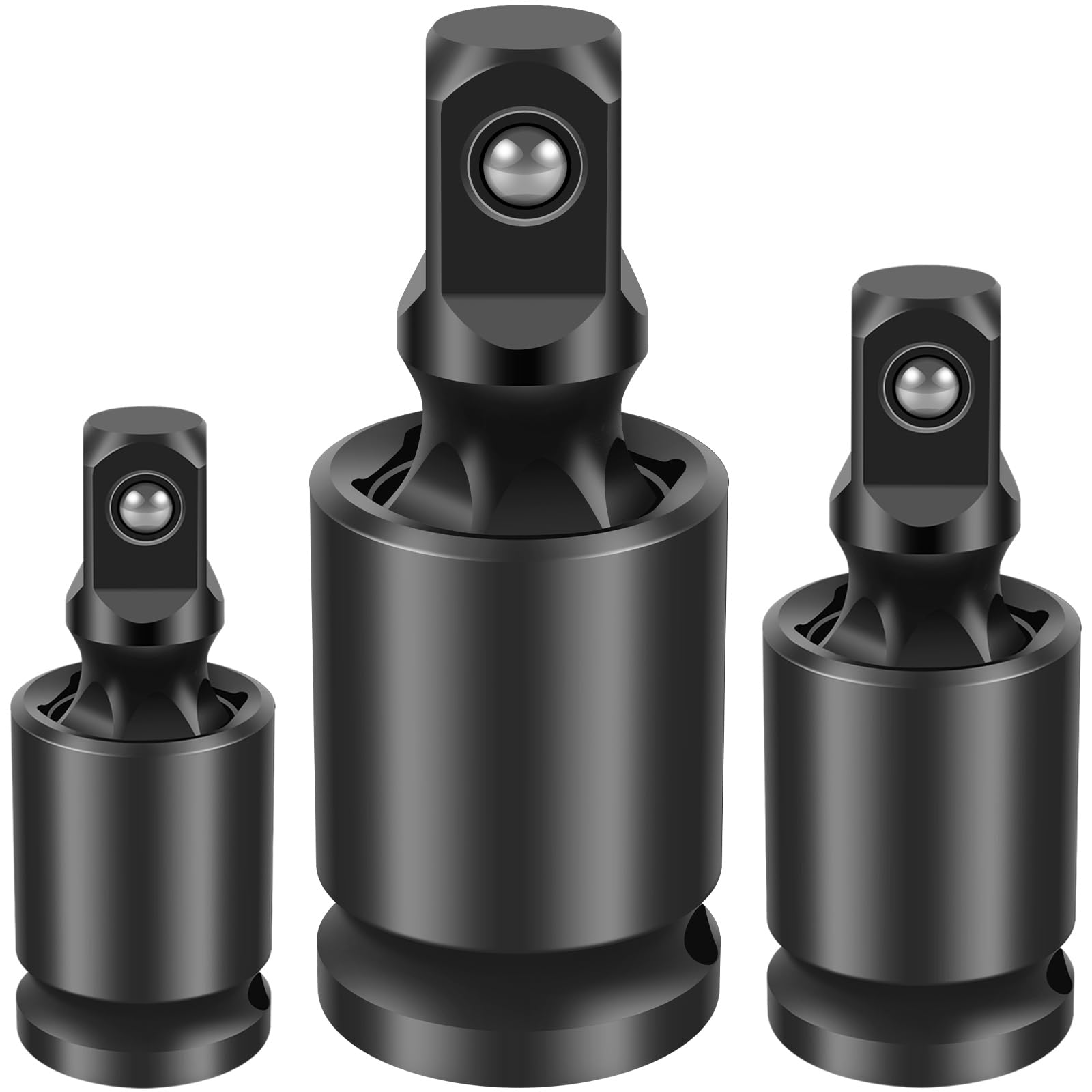 ZLHETWT 3Pcs Impact Universal Joint Swivel Socket Set, Professional Swivel Socket Adapter 360° Rotatable Joint Socket Adapter Cr-Mo for Electric Wrench Ratchet Wrench 3/8inch 1/2inch 1/4inch
