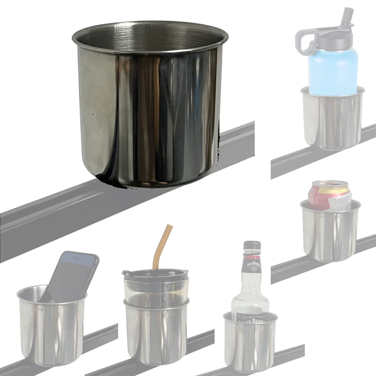 Multi-Functional Kayak Cup Holder, Track Mounted Drink Holder, Phone Holder, Kayak Bottle Holder cans Holder, Kayak Track Mount Install, Stainless