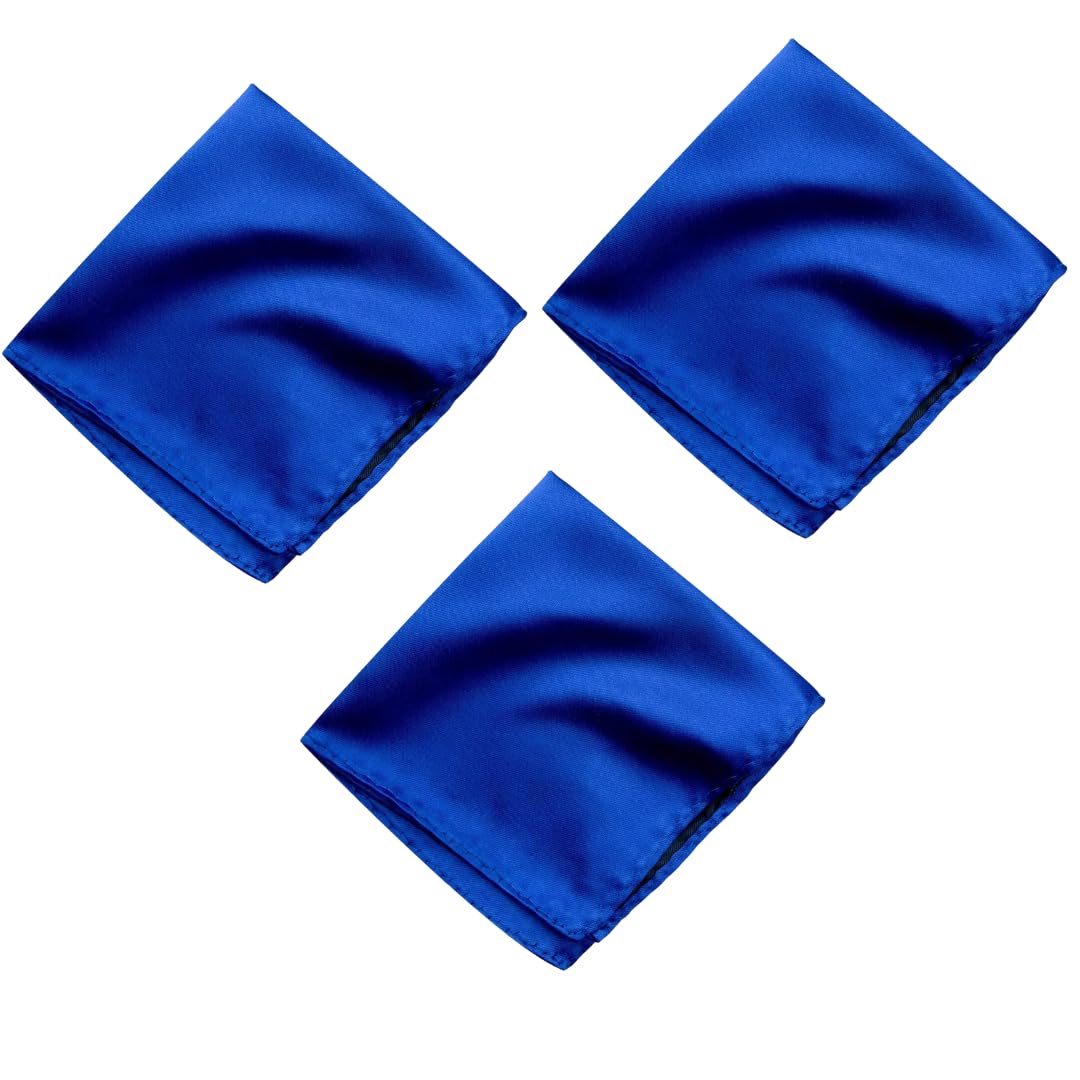 Satin Pocket Square for Men, Wedding Handkerchief for Suits, Blazers & Tuxedo, Men's Pocket Square Combo (Pack of 3) (Royal Blue)-image-6