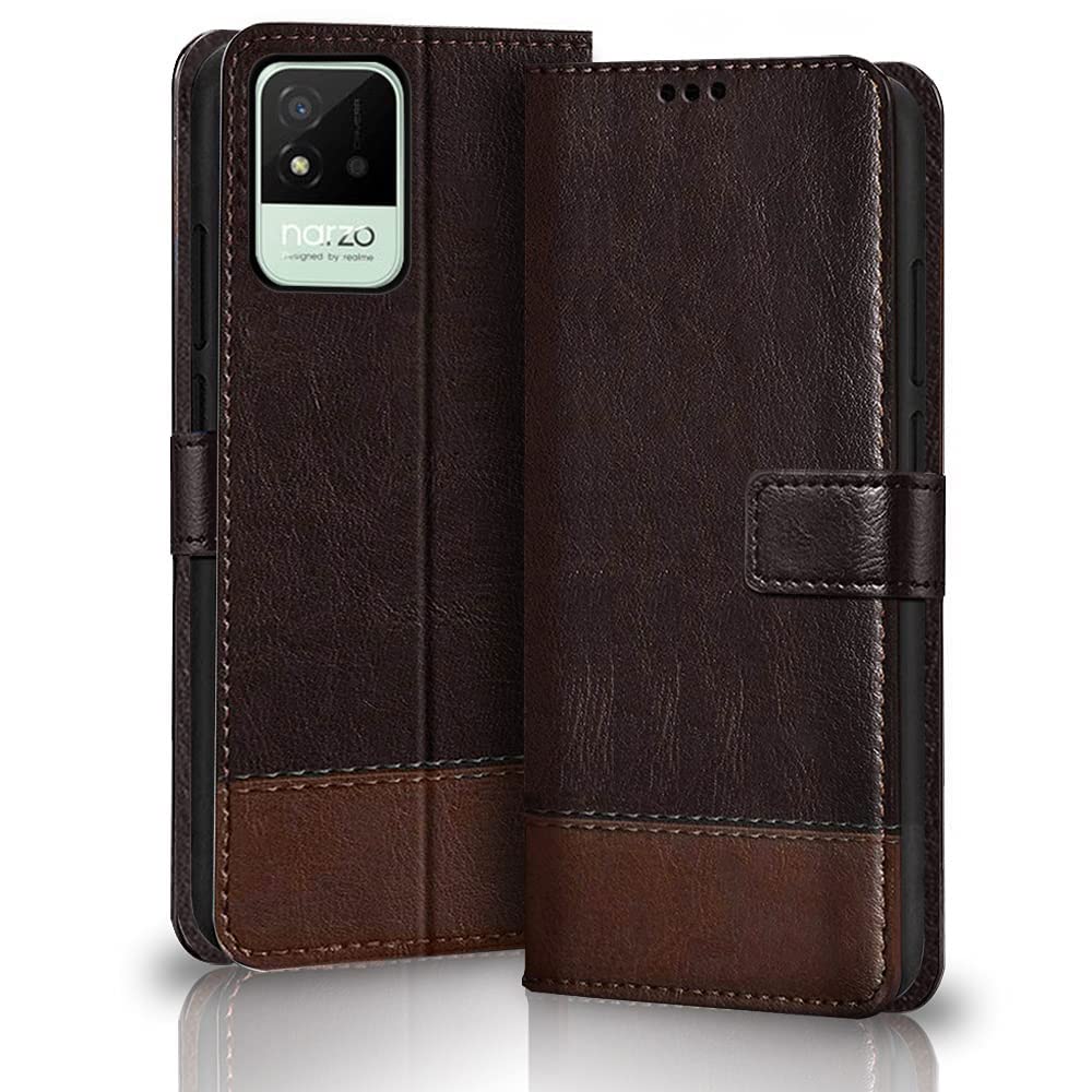 TheGiftKart Dual-Color Leather Finish Flip Back Cover Compatible with Realme Narzo 50i | Inbuilt Stand & Pockets | Wallet Style Flip Cover Case for Realme Narzo 50i (Coffee & Brown) (B09NLVSCS9) Amazon Price History, Amazon Price Tracker