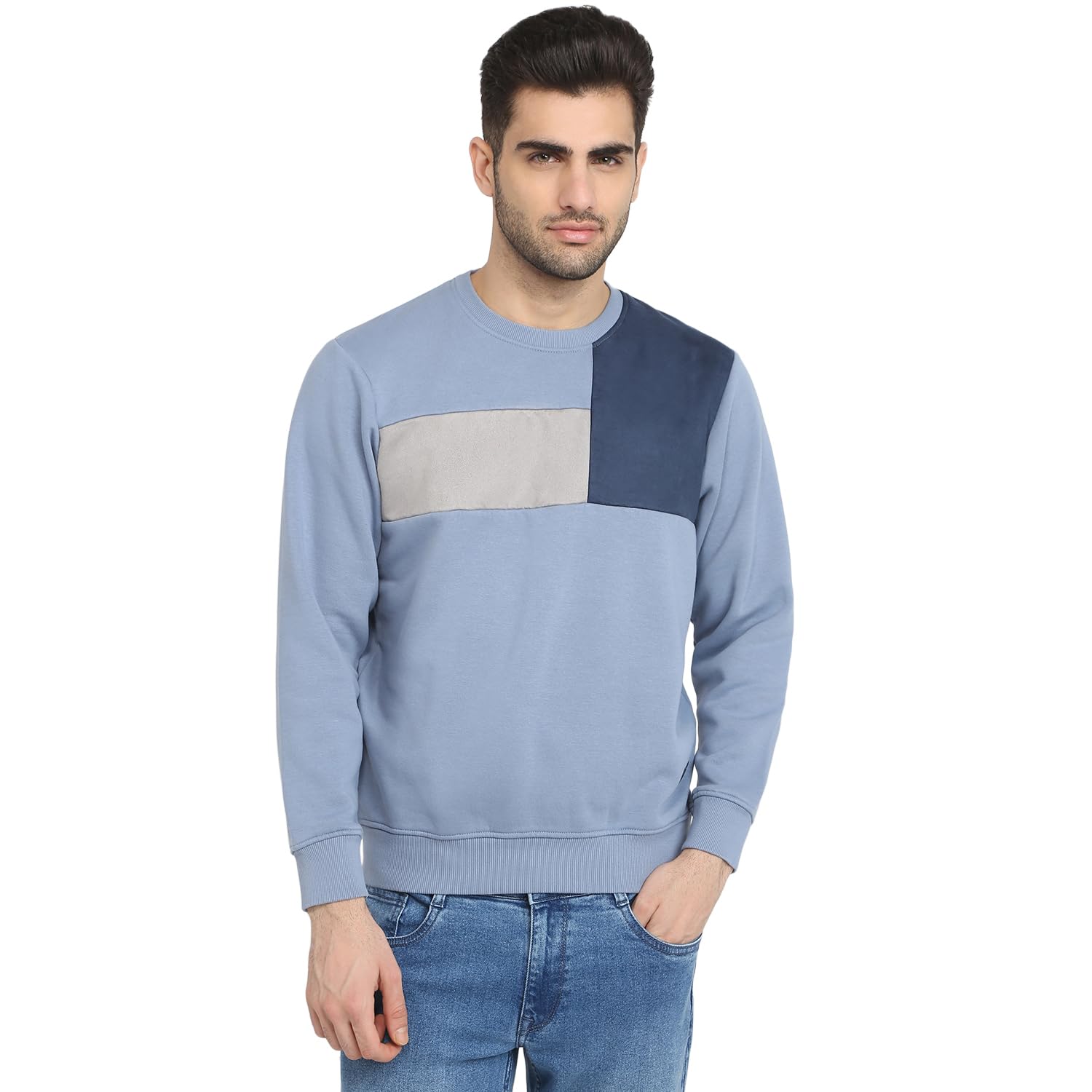 Men Full Sleeve Regular Fit Cut & Sew Pattern Cotton Polyester Blend Round Neck Round Neck Casual Sweatshirt-image-26