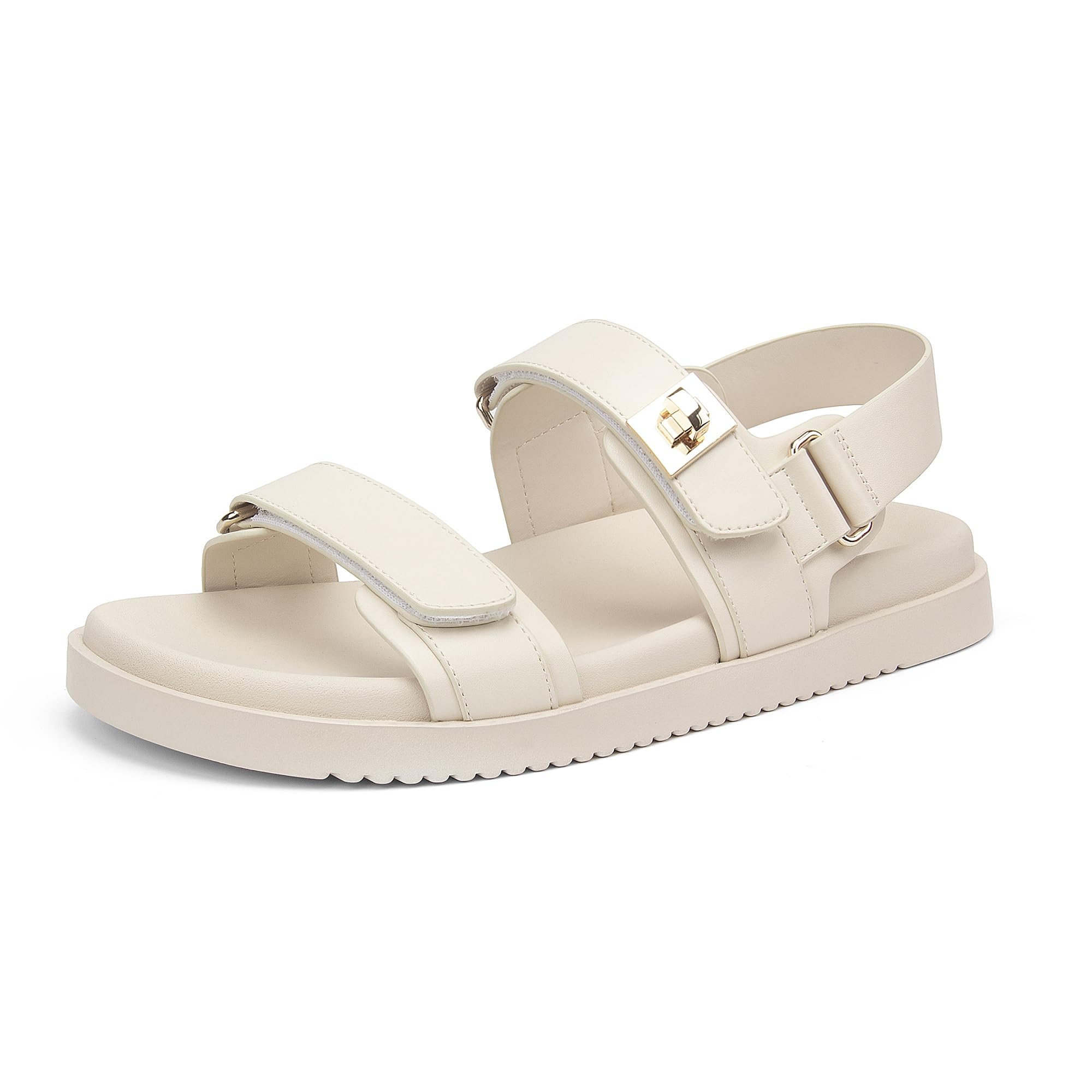 NIEARDAN Women's Flat Sandals Adjustable Double Strap Slide Sandals Open Toe Slip on Shoes Resistant Leather Footbed Comfort Sandals Dressy for Summer Beach Vacation