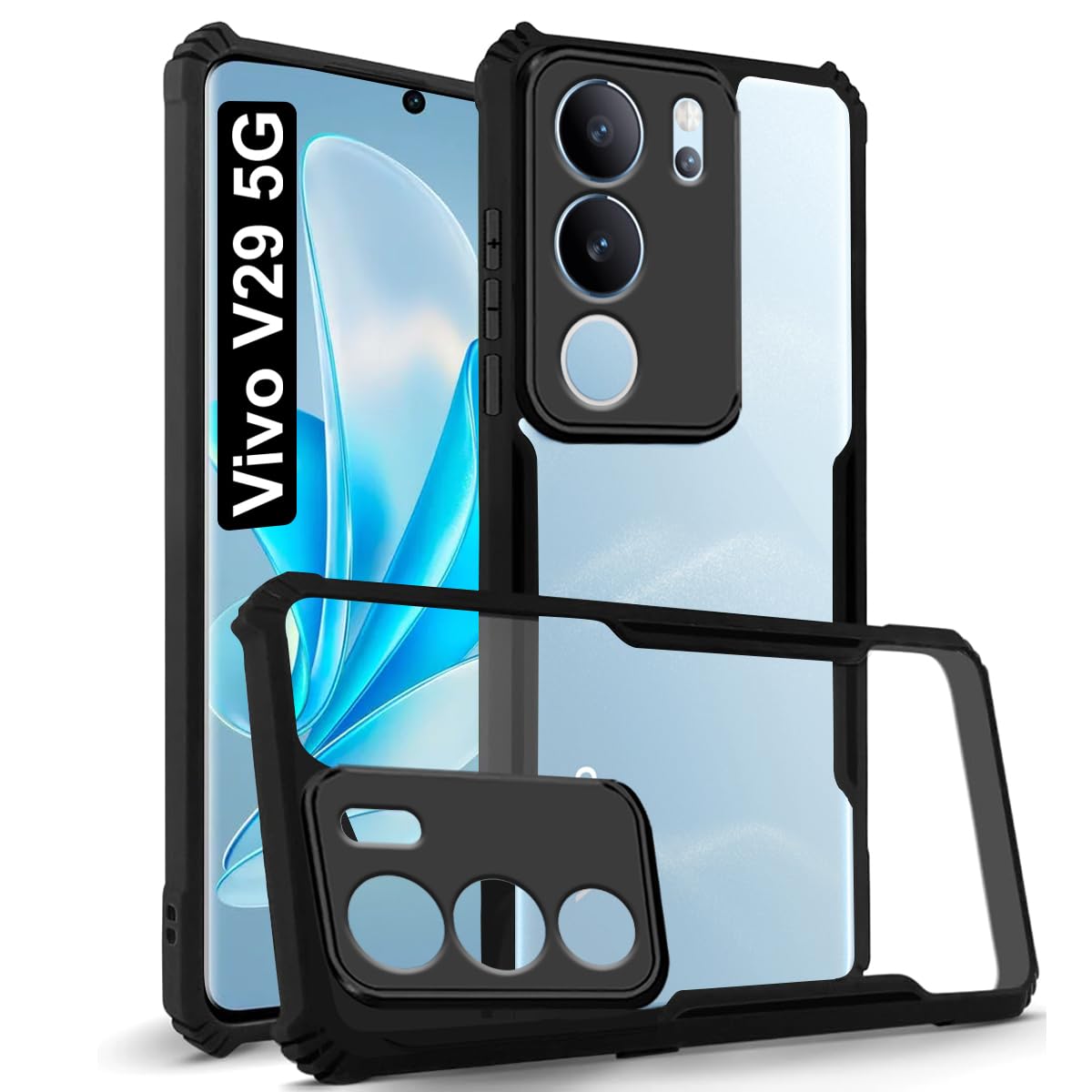 Fashionury Shockproof Crystal Clear Back Cover Case for Vivo V29 5G | 360 Degree Protection | Protective Design | Transparent Back Cover Case for Vivo V29 (Black Bumper) (B0CM16FCRC) Amazon Price History, Amazon Price Tracker