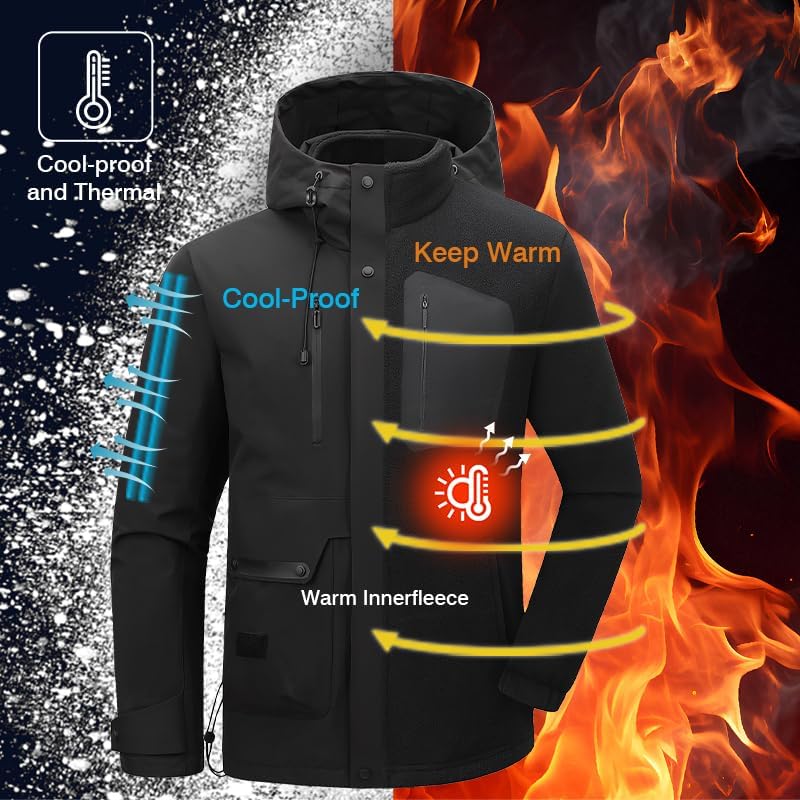 Unisex Waterproof 3 In 1 Ski Coat,Windbreaker Snow Coat Winter Jacket,Fleece Coat