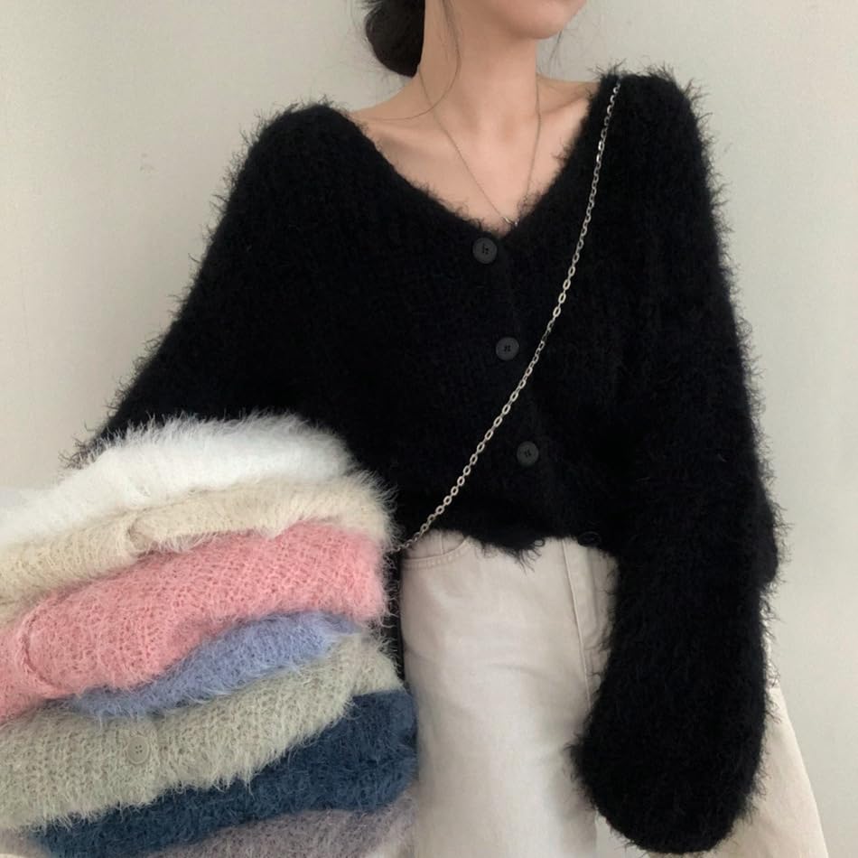 Fuzzy Mohair Cropped Cardigan Women Coquette Soft Warm Cardigan Trendy Fall Open Front Cardigan Sweaters4