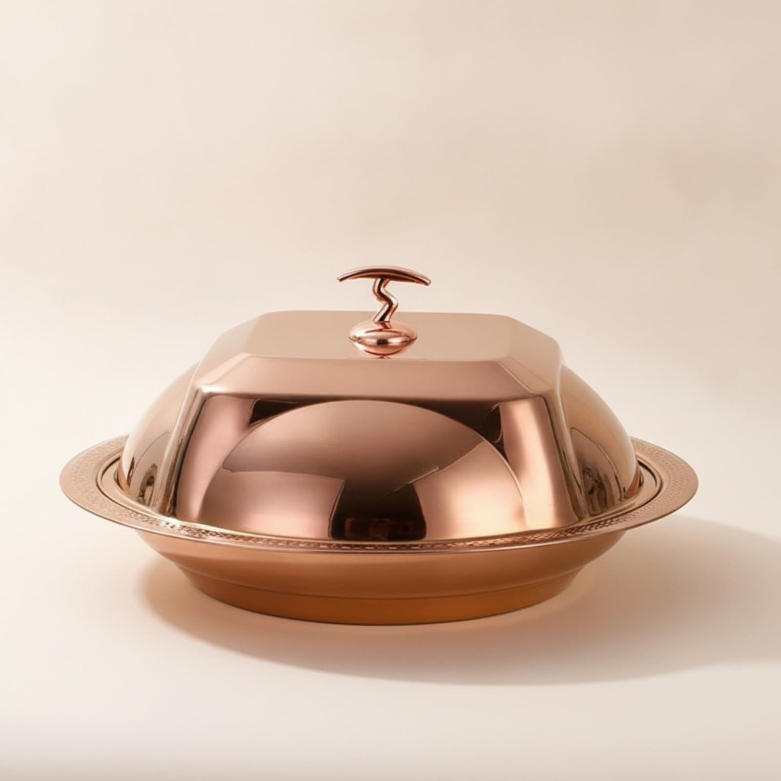 Copripiatto a Cupola con Piatto Dorato Cloche con Maniglia in Acciaio Inox Copripiatto Maniglia per Ristoratori, Ristorante, Buffet, Oro Rosa, 36cm