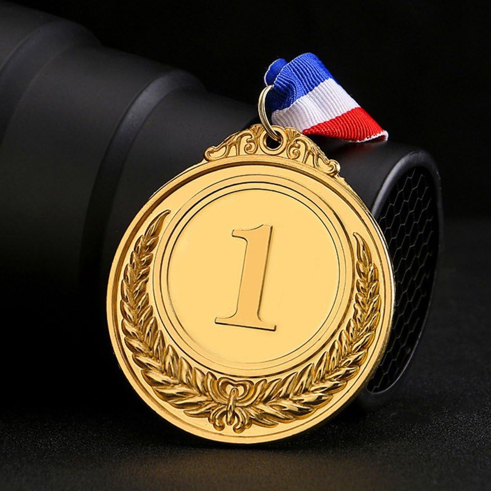 Donrime Medailles voor kinderen, 12-pack gouden metalen medaille Olympische decoratie sportdagmedailles met lint ketting voor sportdagprijzen, gymnastiekwedstrijden, feestgeschenken, kinderen en