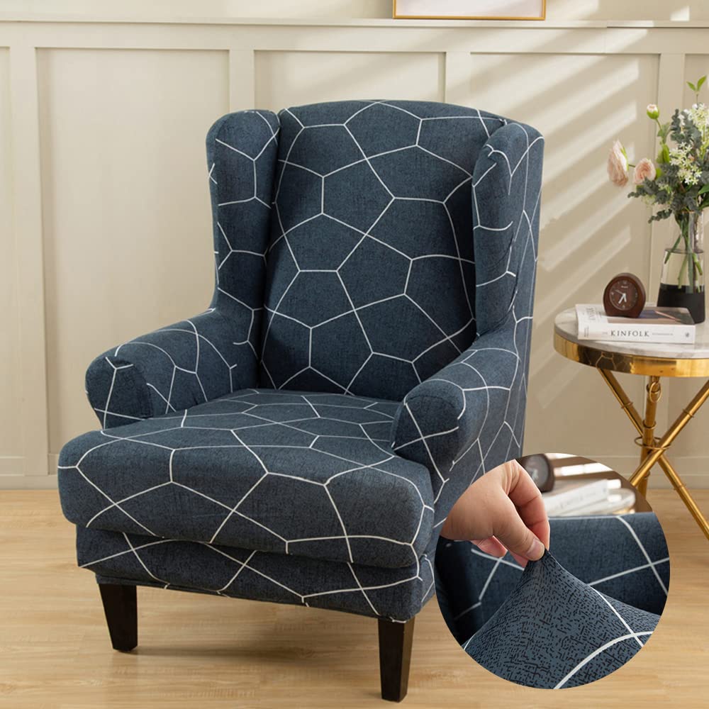 Highdi Wingback Chair Covers 2-Piece Stretch Wing Chair Cover, Washable Armchair Sofa Cover Slipcover Spandex Fabric Furniture Protector for Living Room Bedroom Hotel (Dark Gray)