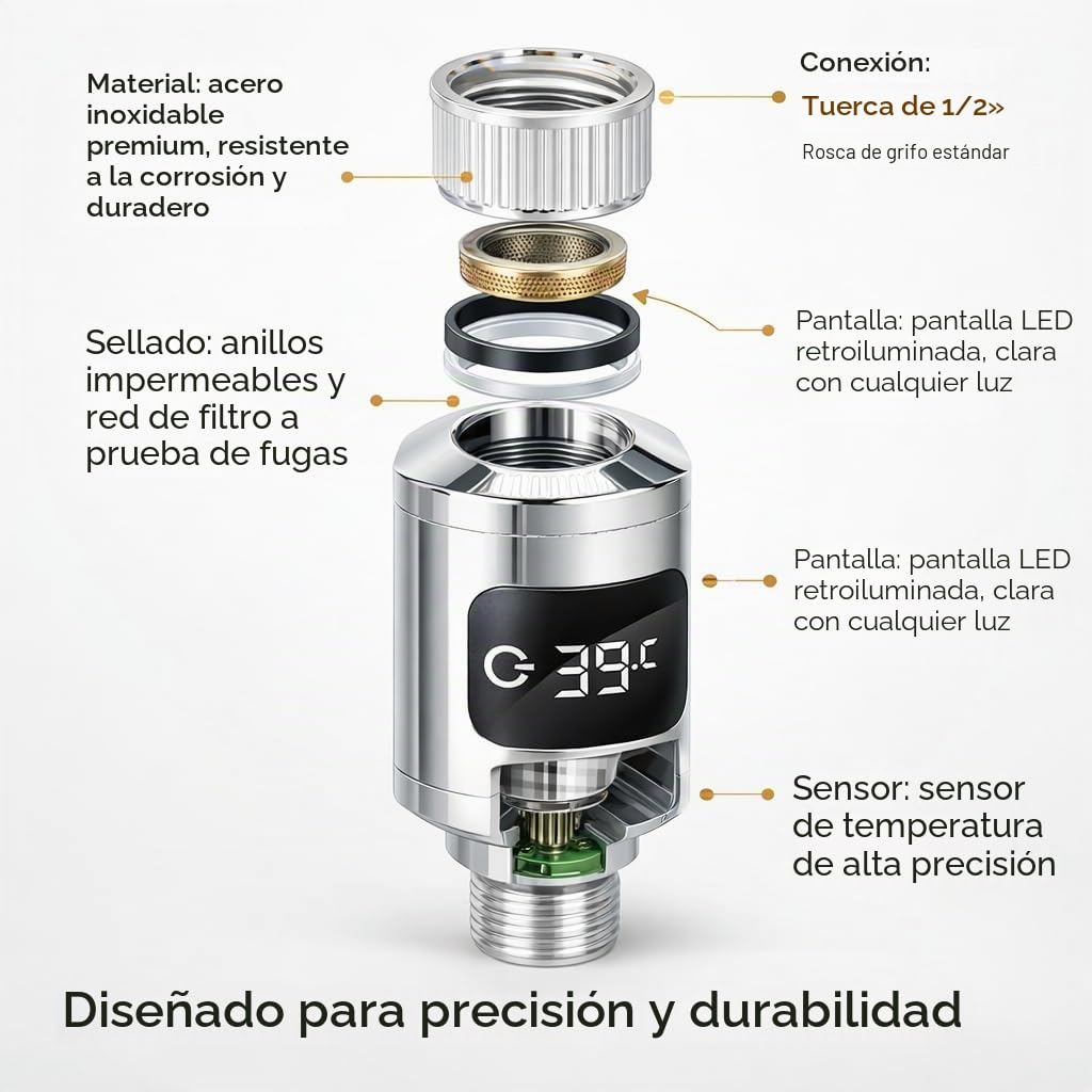 Termómetro de Ducha, Termómetro de Agua de ABS, Monitor de Temperatura para el Hogar, Cocina, Baño, Bañera