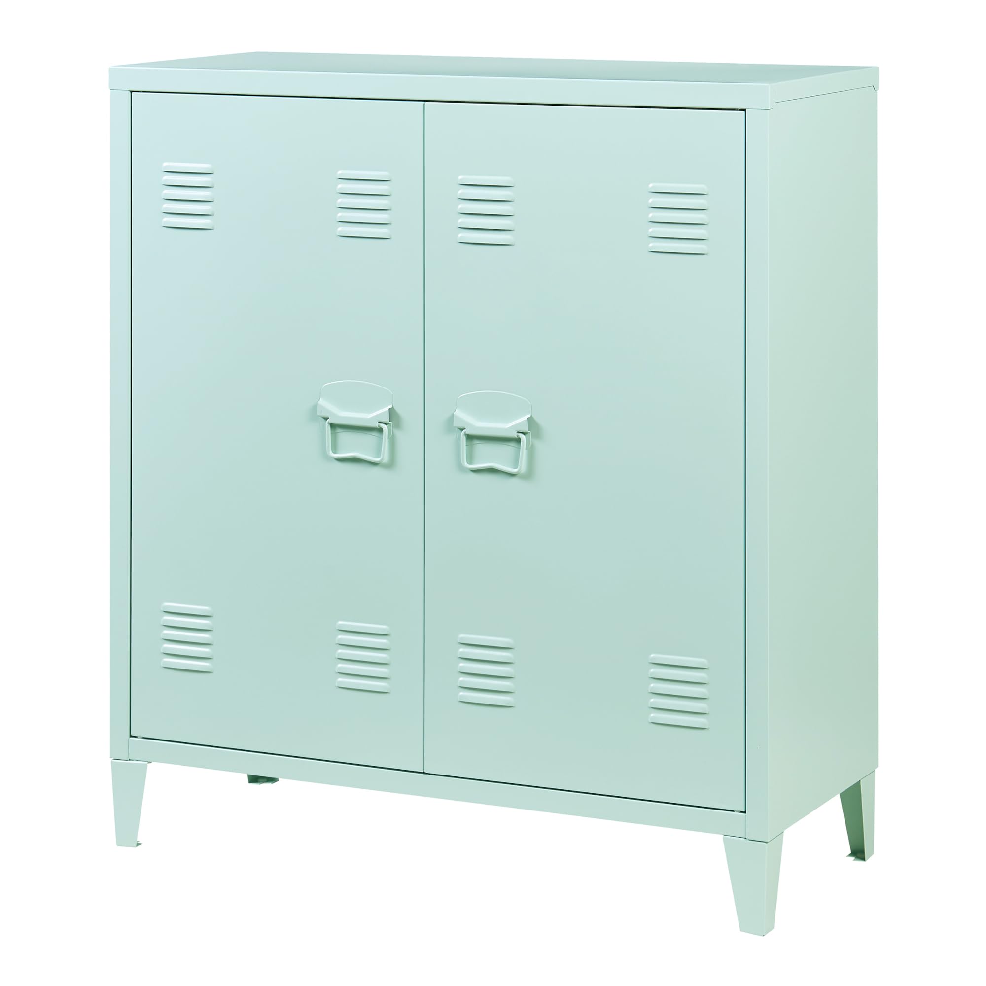 [en.casa] Casier de Bureau Métallique Armoire à 2 Portes Meuble de Rangement pour Bureau Atelier Chambre Acier Laminé à Froid 90 x 80 x 33 cm Vert Pastel Mat
