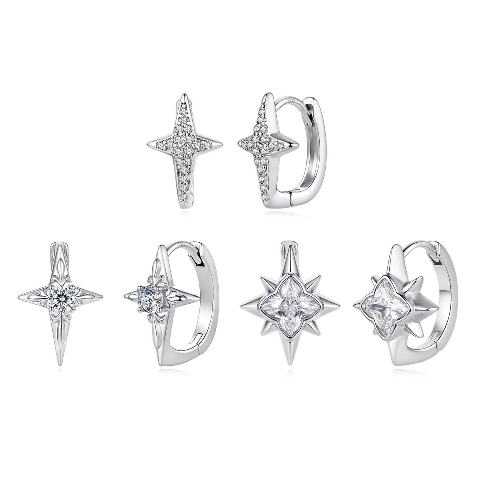 Orecchini Cerchio Stella Perno 925 Argento Incernierato for Donne