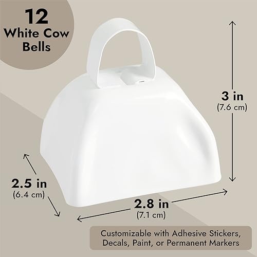 Miniatura 5 de BLUE PANDA Cencerros para eventos deportivos (paquete de 12)  Máquina de ruido de hierro blanco de 3 pulgadas con asas portátiles