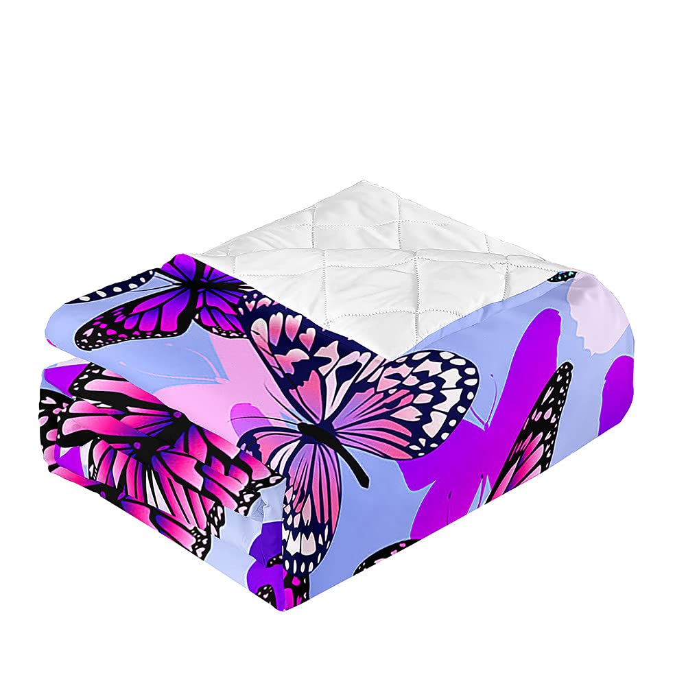 Oduo Boutis Couvre Lit Matelassé de Microfibre, 3D Papillon Impression Dessus Couverture Climatisation Couette Parure de Lit Èté Canapé l'Air Conditionné Courtepointe (Beau,130x150cm