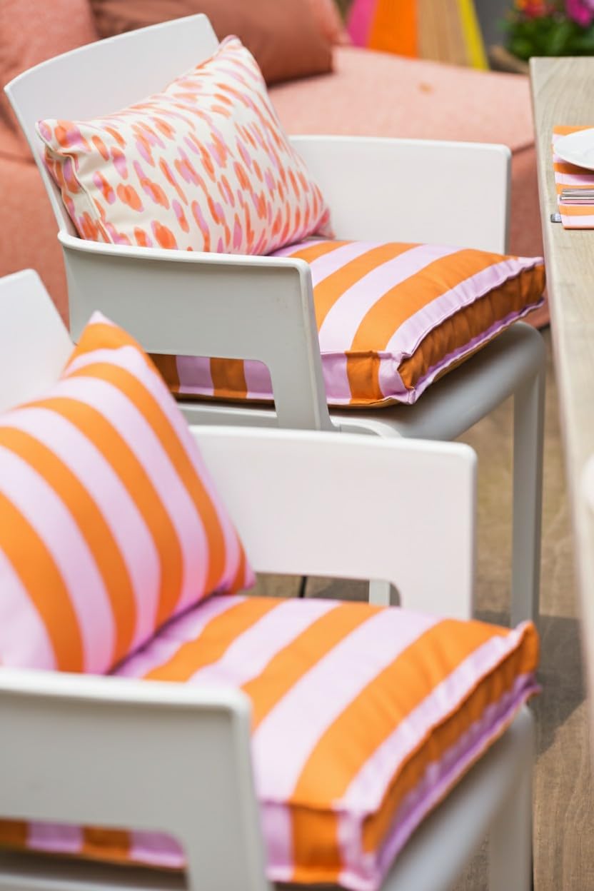 H.O.C.K. Riviera Stripe Outdoor Matratzenkissen – 50x50x10 cm Bodenkissen mit Tragegriff – Wetterfest, UV-Beständig & Schmutzabweisend – Handmade in Germany (Cognac Flieder)