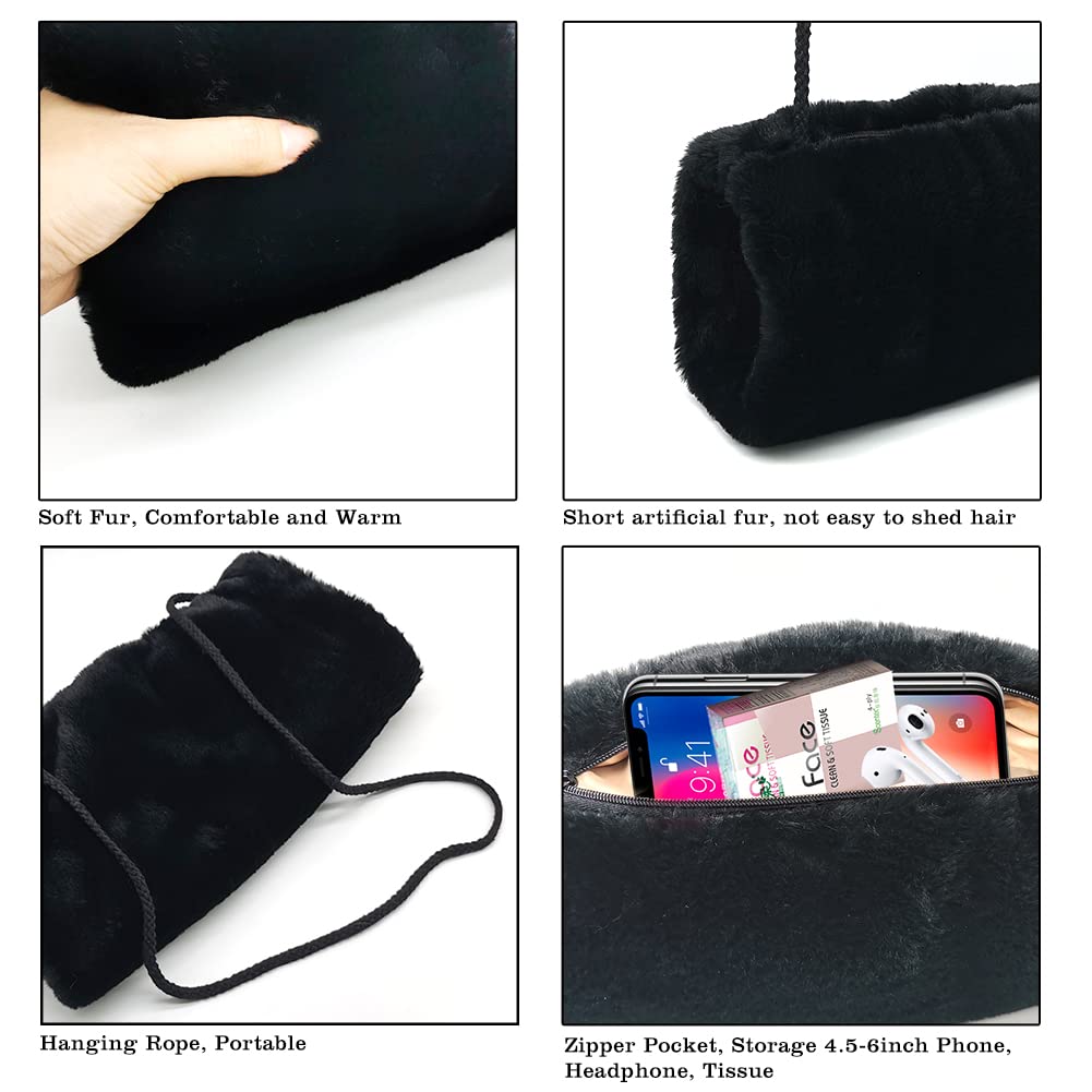 Donne Scaldamani Manicotto Hand Manicotto Con Collo Cordone Peluche Scaldamani Moda portatile per Donne & Ragazze In inverno (Nero)
