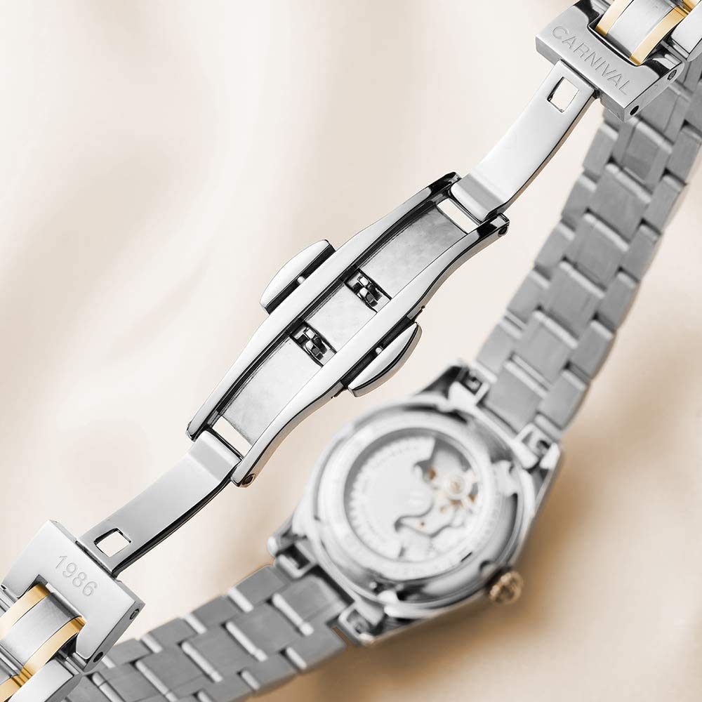 MASTOP Damen-Diamant-Armbanduhr, automatisch, mechanisch, Edelstahl, leuchtend, wasserdicht, luxuriös, elegante Uhr
