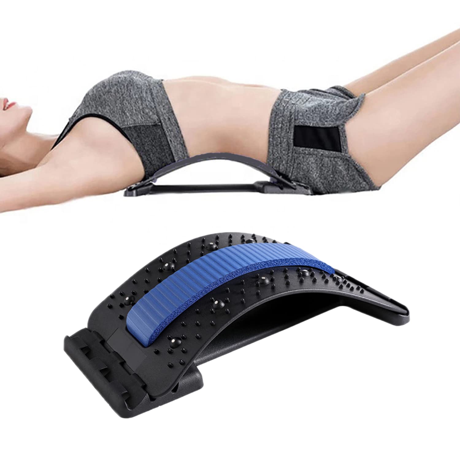 SHENGMEI Back Stretcher, Back Massager Stretcher, Back Cracker for Pain Relief, Adjustable Spinal Deck, Pain Relief for Herniated Disc, Scoliosis, Sciatica (Blue)