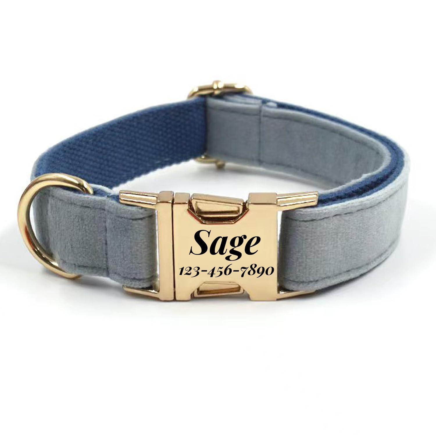 Personalized Soft Dog Collar, Laser Engraved Metal Buckle Dog Tag, Adjustable Through D-Ring, and Colors(Haze Blue, L)