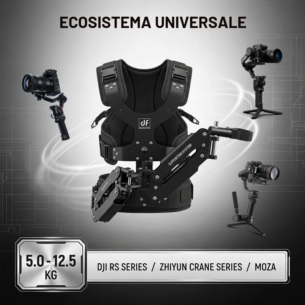 Thanos Pro C3Ⅱ Steadicam Gilet Gimbal Stabilizzatore, Braccio inclinabile regolabile, Gilet stabilizzatore Gimbal per DJI Ronin RS5 RS4 PRO,DJI RS4 Mini, RS3 Mini, RS3 PRO, RS2,etc. Payload 5–12,5 kg