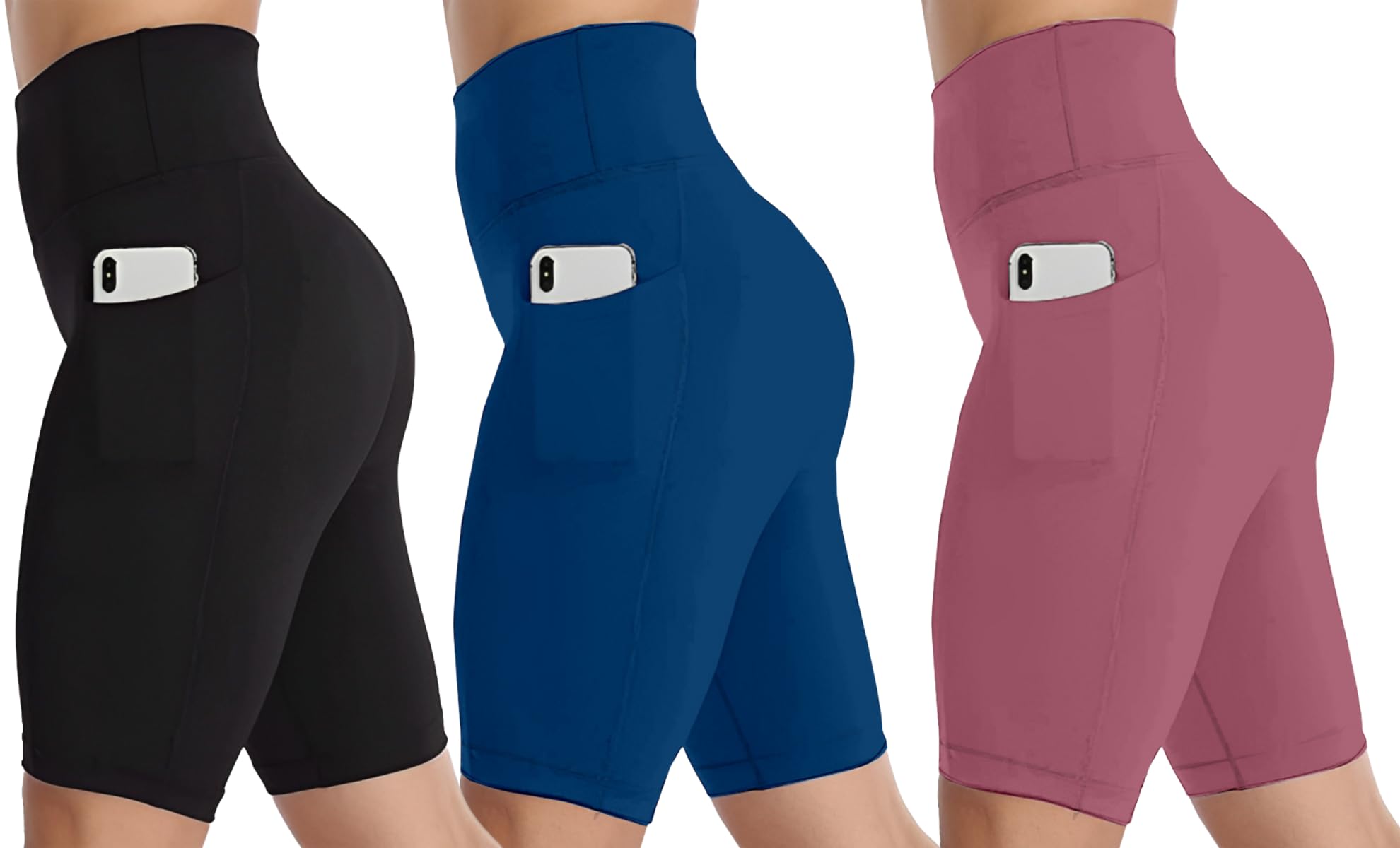 Women's High-Waist Biker Shorts with Side Pocket | Polyester Blend Stretchable Workout Shorts for Gym, Yoga, Cycling, Running & Training | Combo Pack of 3-image-21