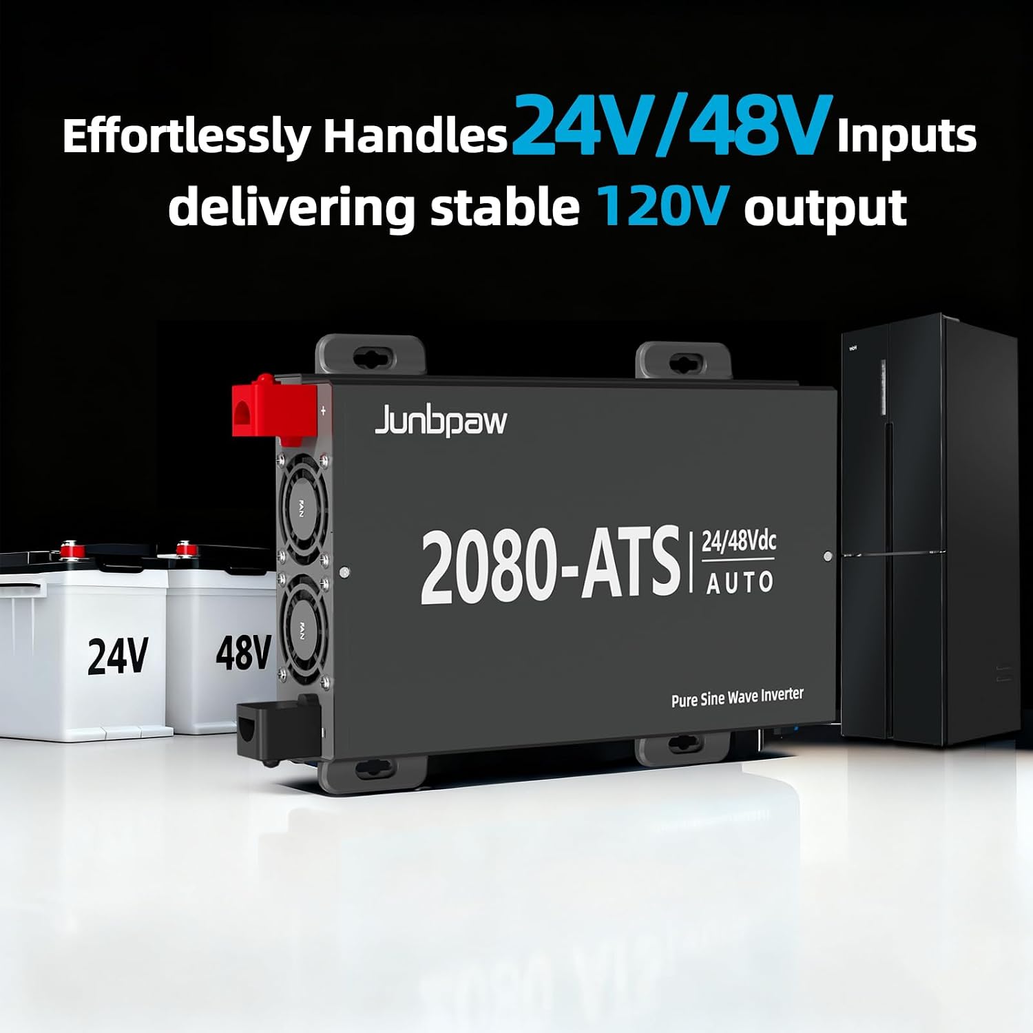 2080W RV Pure Sine Wave Inverter with ATS, Dual Voltage Power Inverter 24V/48V to 120V for Truck Off-Grid, Camping, Home Emergency Backup (DeepGrey)