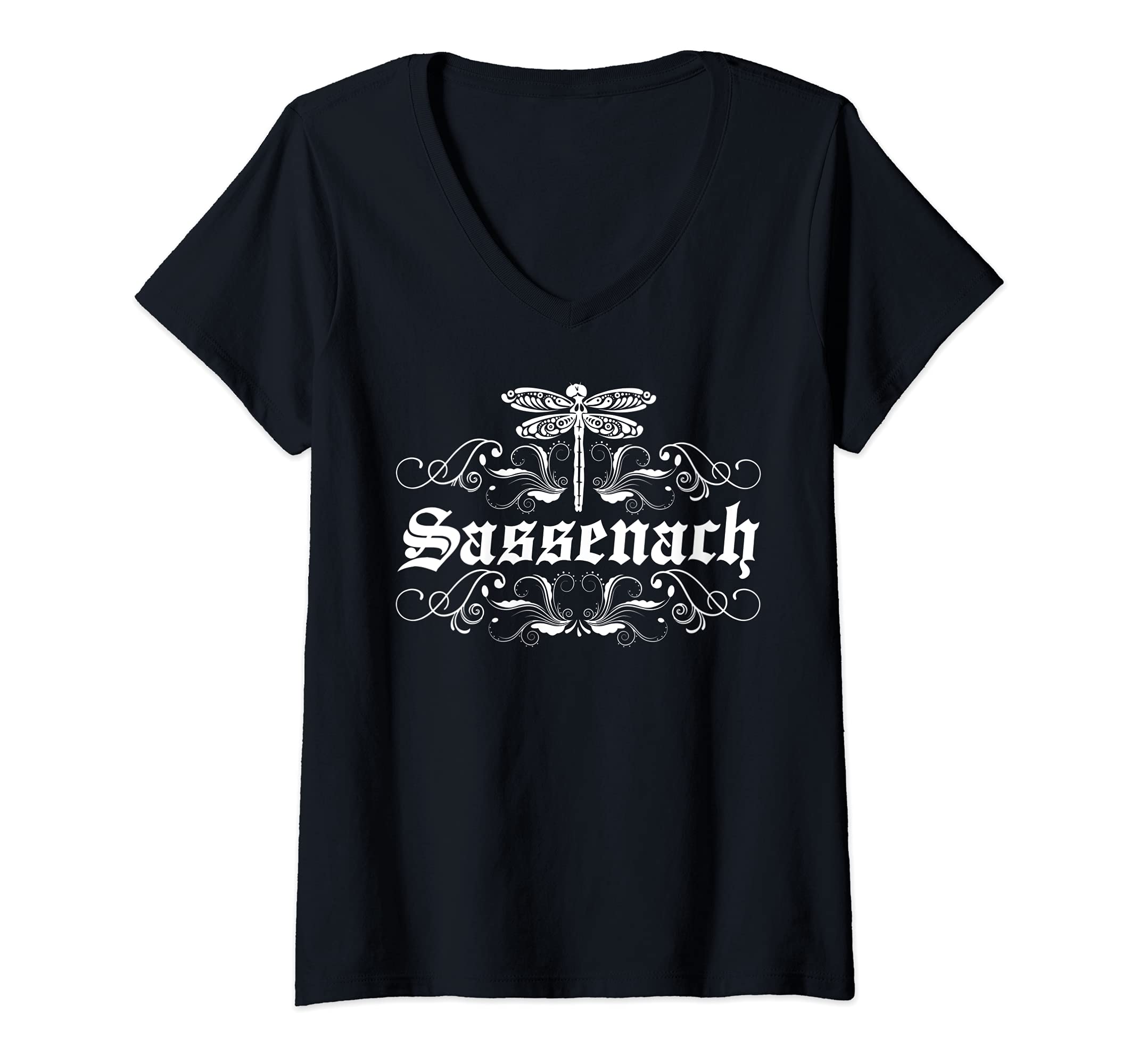 Womens Sassenach Outlander Tee Gaelic Dragonfly Men and Women V-Neck T-ShirtOEKO-TEX STANDARD 100