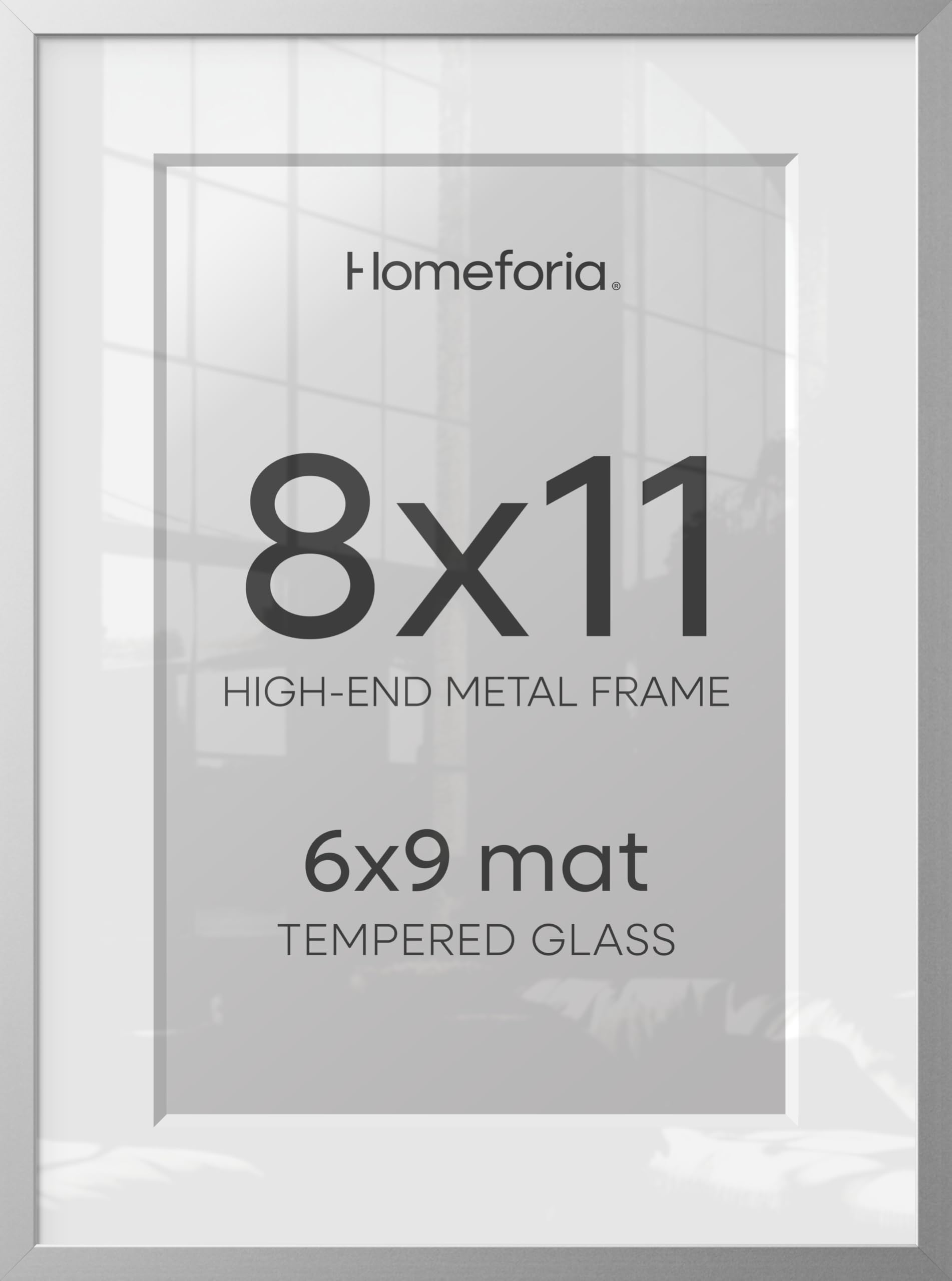 Homeforia 8x11 Silver Picture Frame, High-End Metal, 6x9 Mat, Glass | High End Aluminum, Tempered Glass, Acid-Free 6x9 Removable Mat, 8x11 in Edge-to-Edge Display 11x8, Wall Kit, Set Of 3
