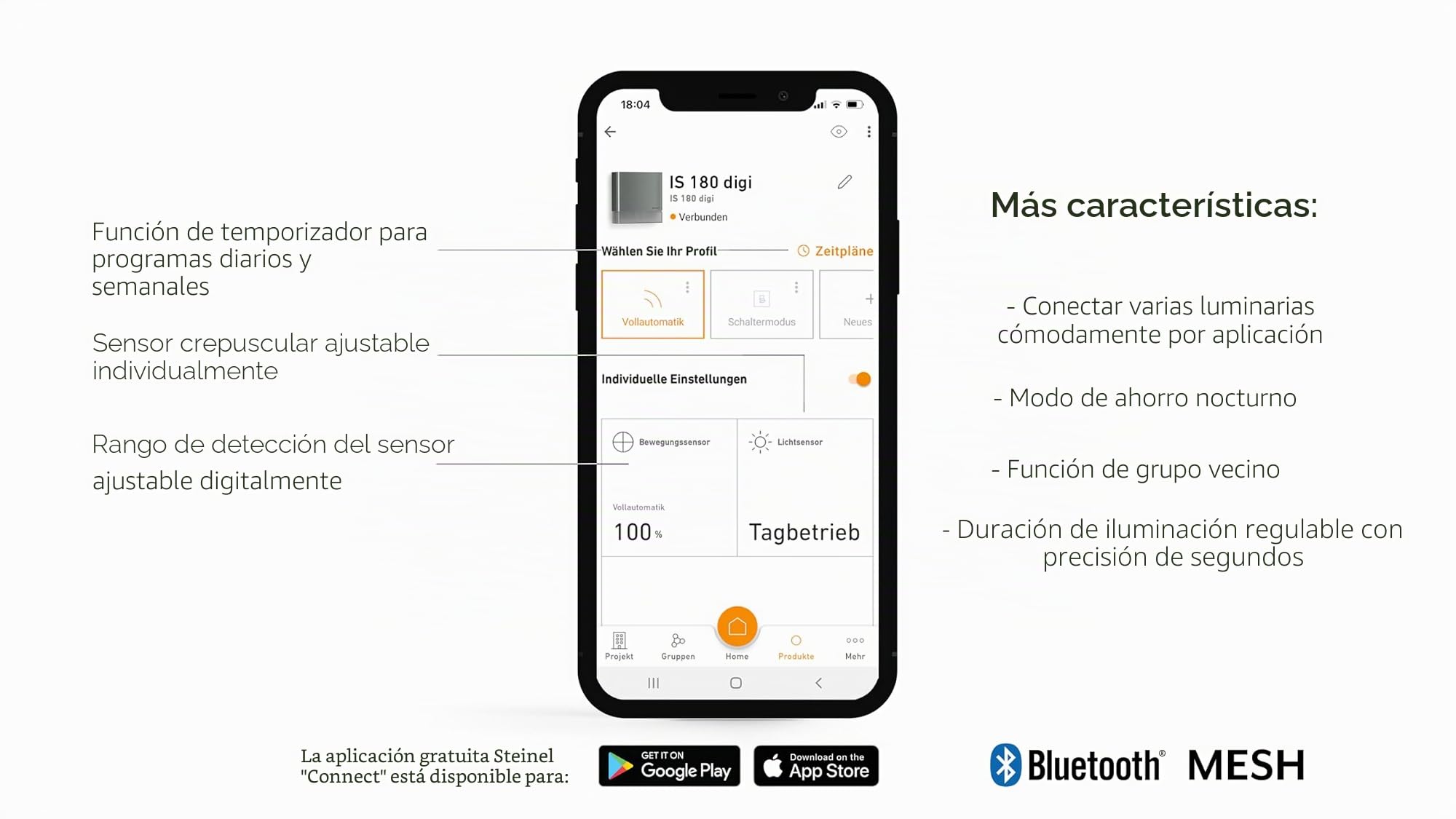 Steinel IS 180 Digi Sensor de movimiento, en color antracita, con detección de 180°, alcance de 8 metros y conexión Bluetooth Mesh inteligente a través de una aplicación