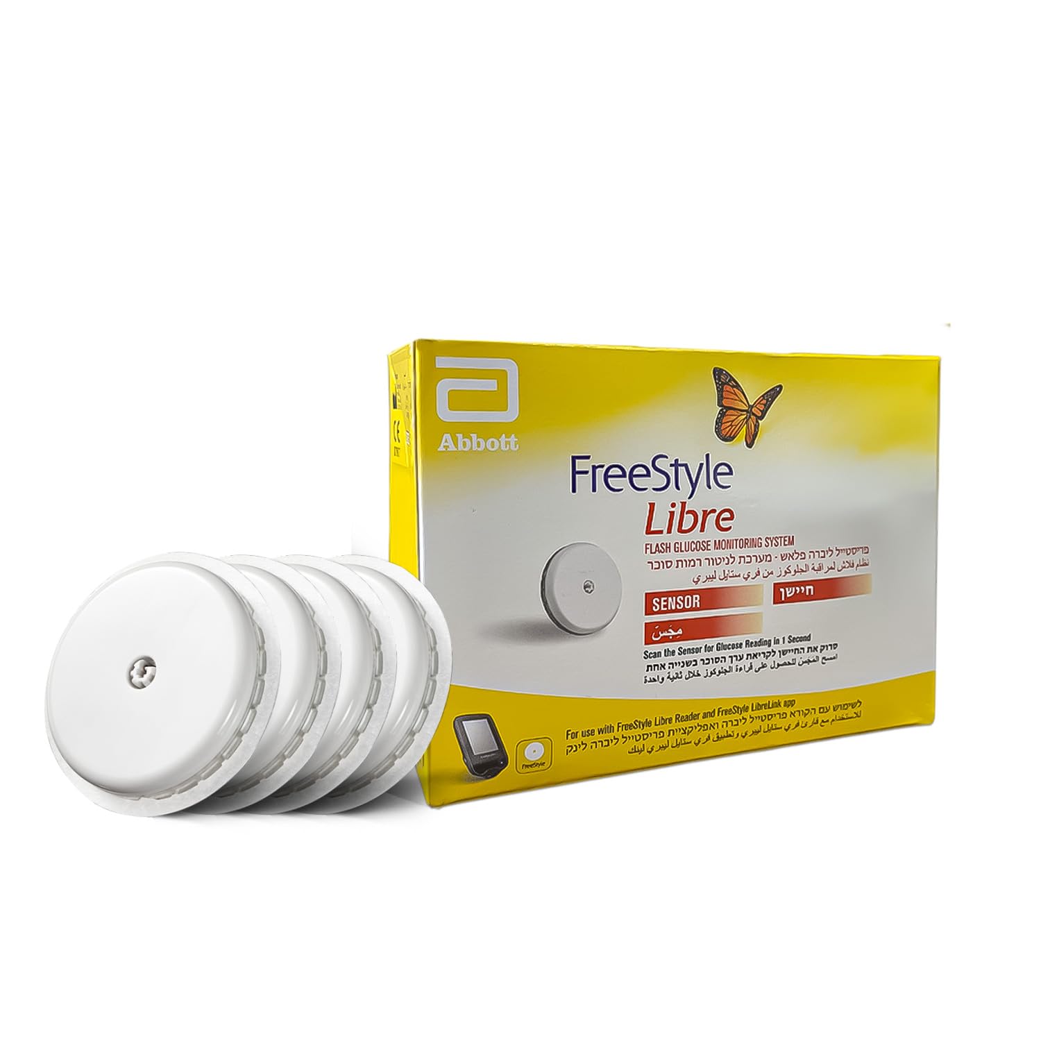 Abbott | FreeStyle Libre CGM Sensor | A Smart Alternative to Traditional Glucose Monitoring | Continuous Glucose Tracking Day & Night | Helps with Better Diabetes Management | No Finger Pricks Required1 | Pack of 4
