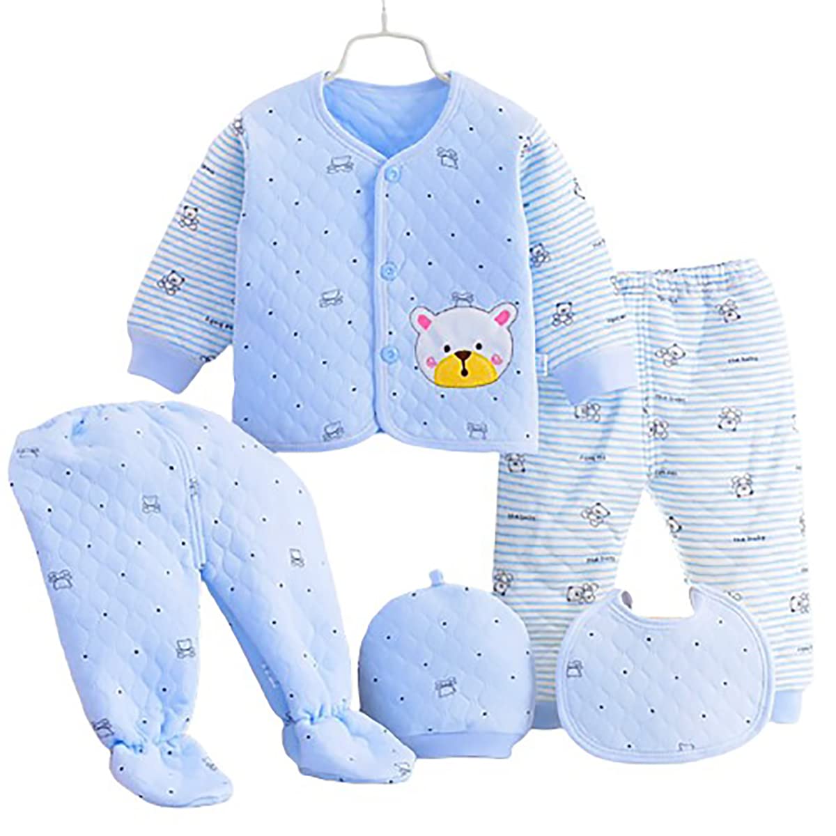 Presents New Born Baby Winter Wear Keep Warm Baby Clothes 5Pcs Sets Cotton Baby Boys Girls Unisex Baby Fleece/Falalen or Flannel Suit Infant Clothes First Gift