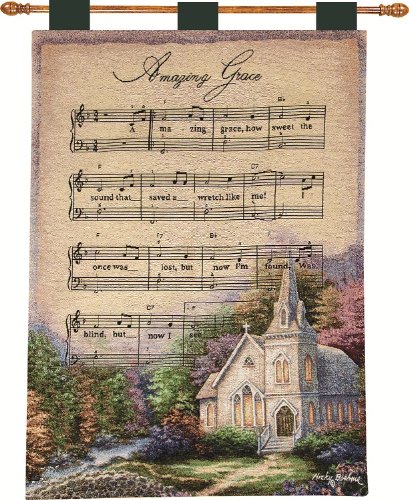 Nicky Boehme Colorful Lush Country Scene with "Amazing Grace" Hymn Wall Art Hanging Tapestry 26" x 36"