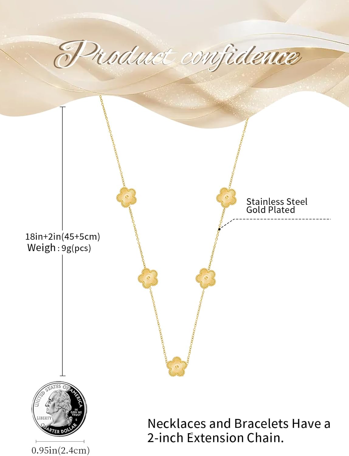 Gold Plated Stainless Steel Flower Necklace Jewelry for Women - Image 3