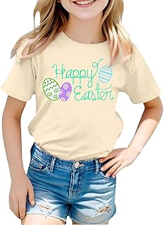 Tops Adolescentes Niñas Moda Camiseta Manga Larga Acogedora Camiseta Colorida Cuello Redondo Manga Corta Top con Estampado de Amor Básico para Niñas 3-14 Años